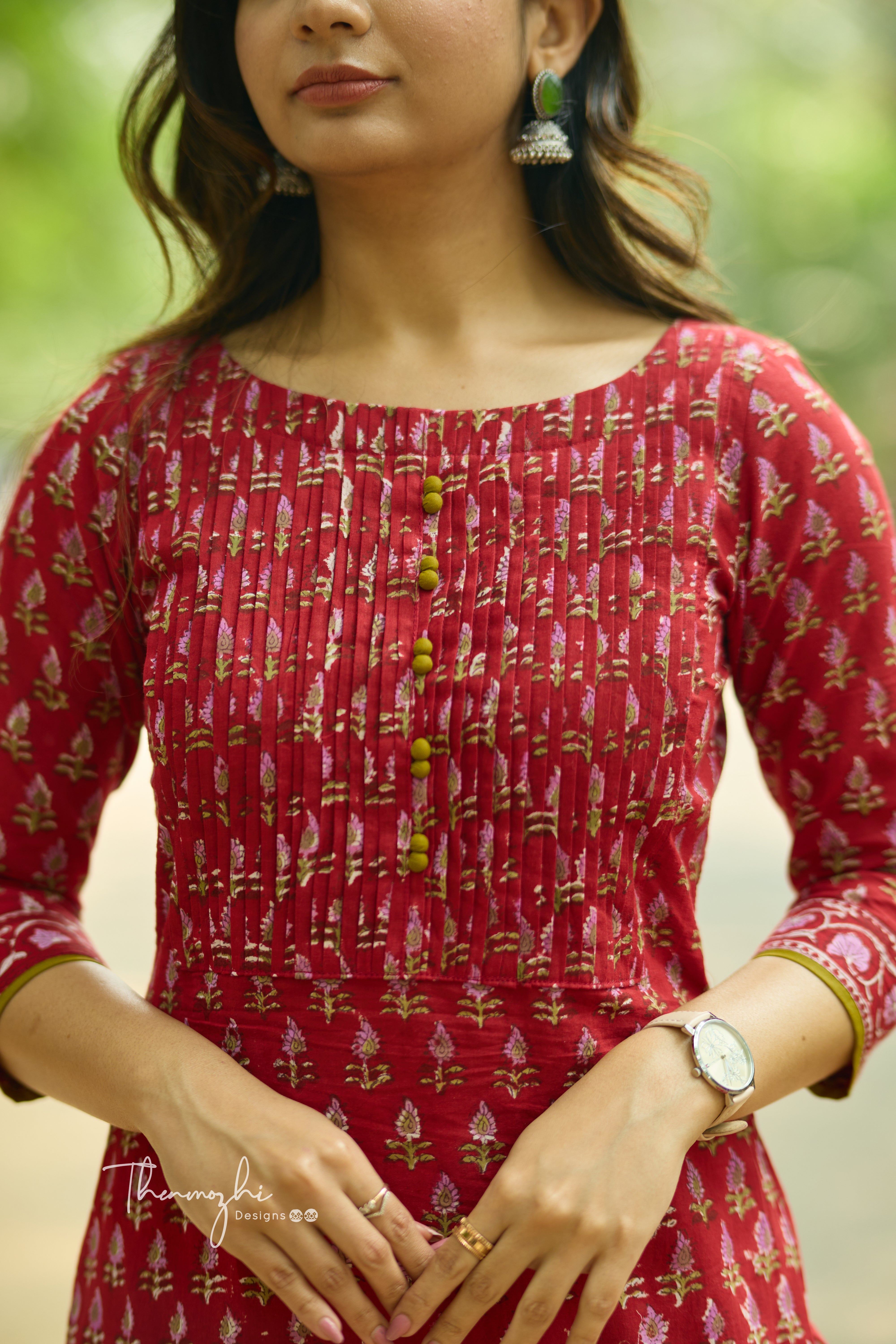 Red - Cotton Suit Set With Kota Dupatta