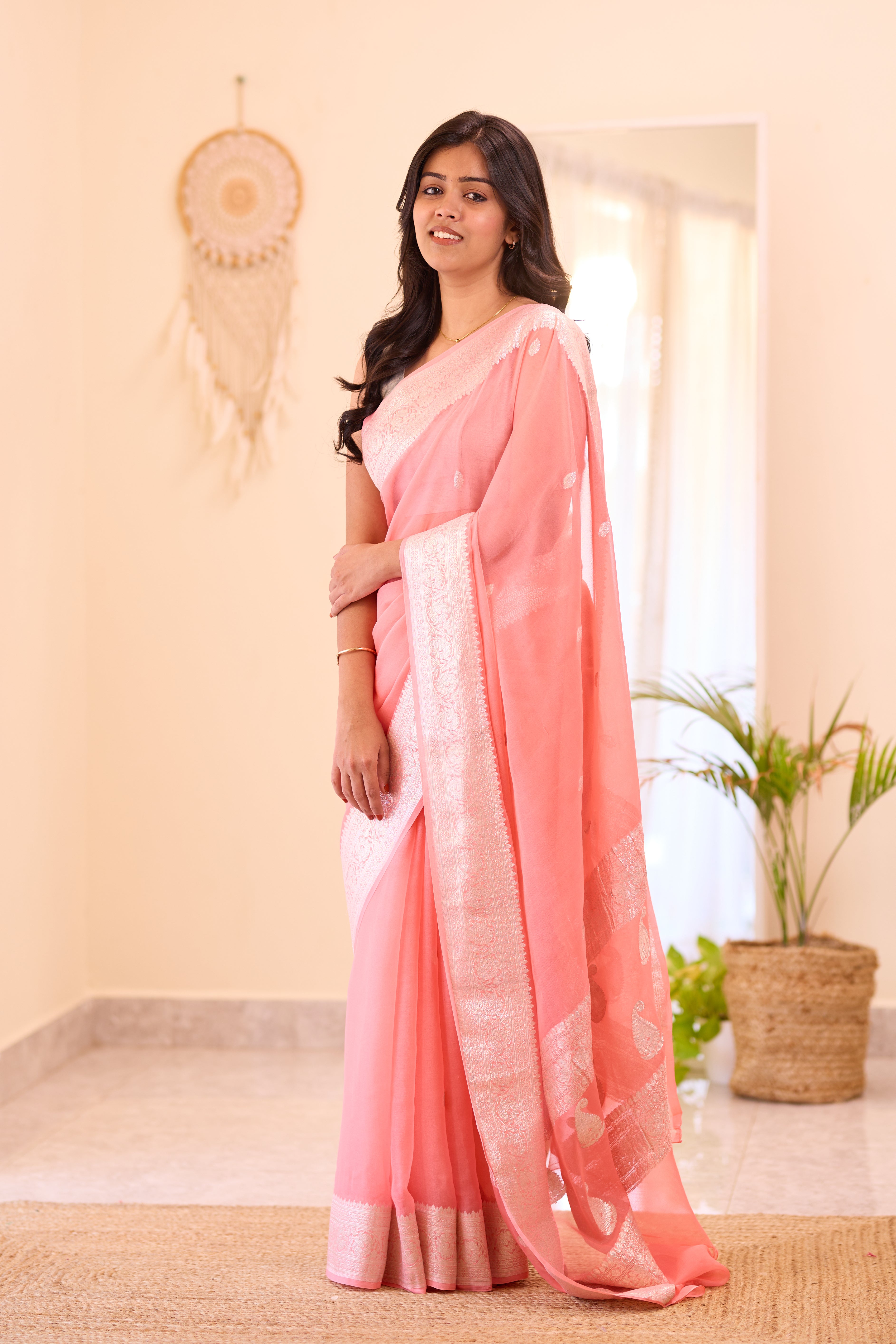 Peach Khaddi Chiffon