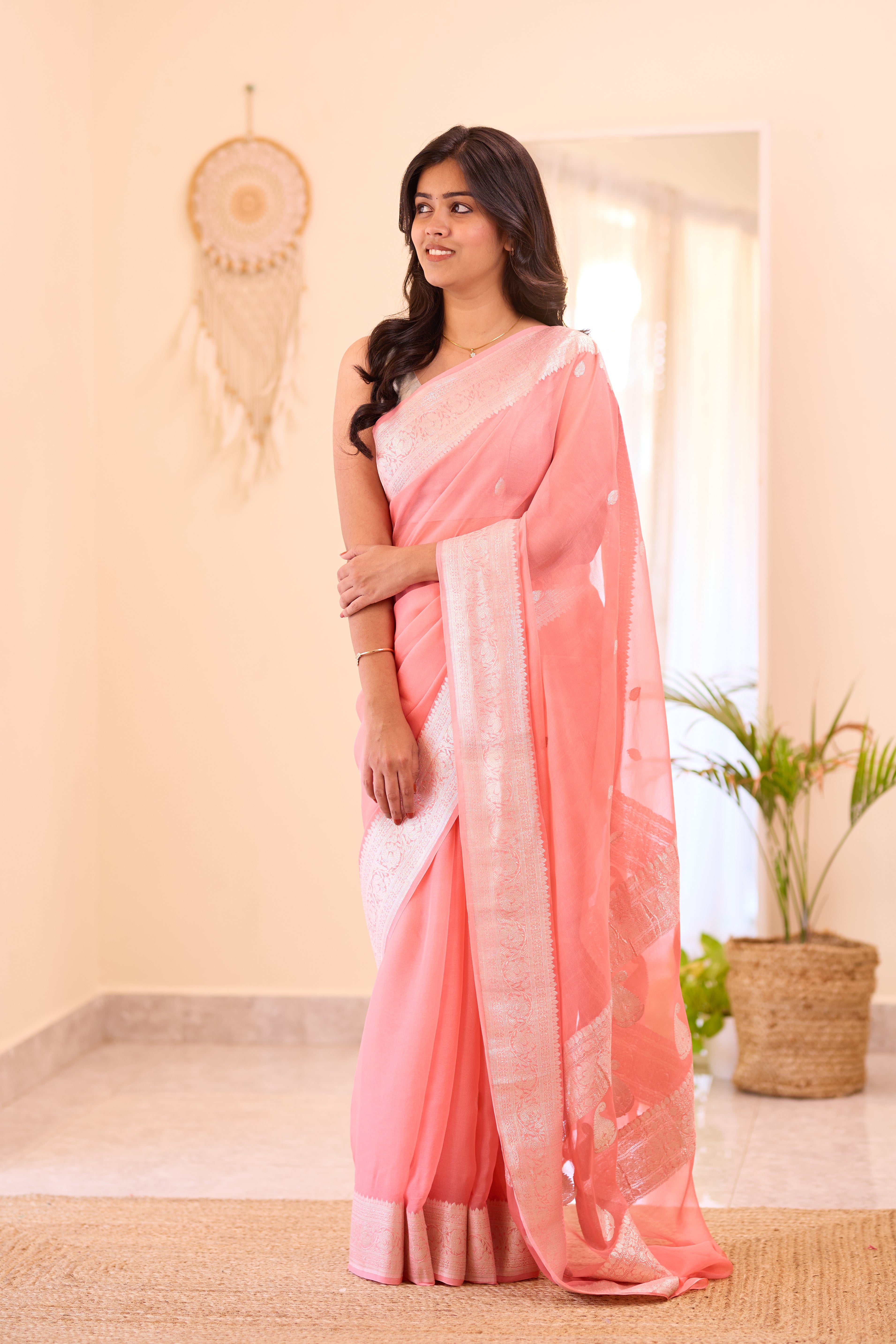 Peach Khaddi Chiffon