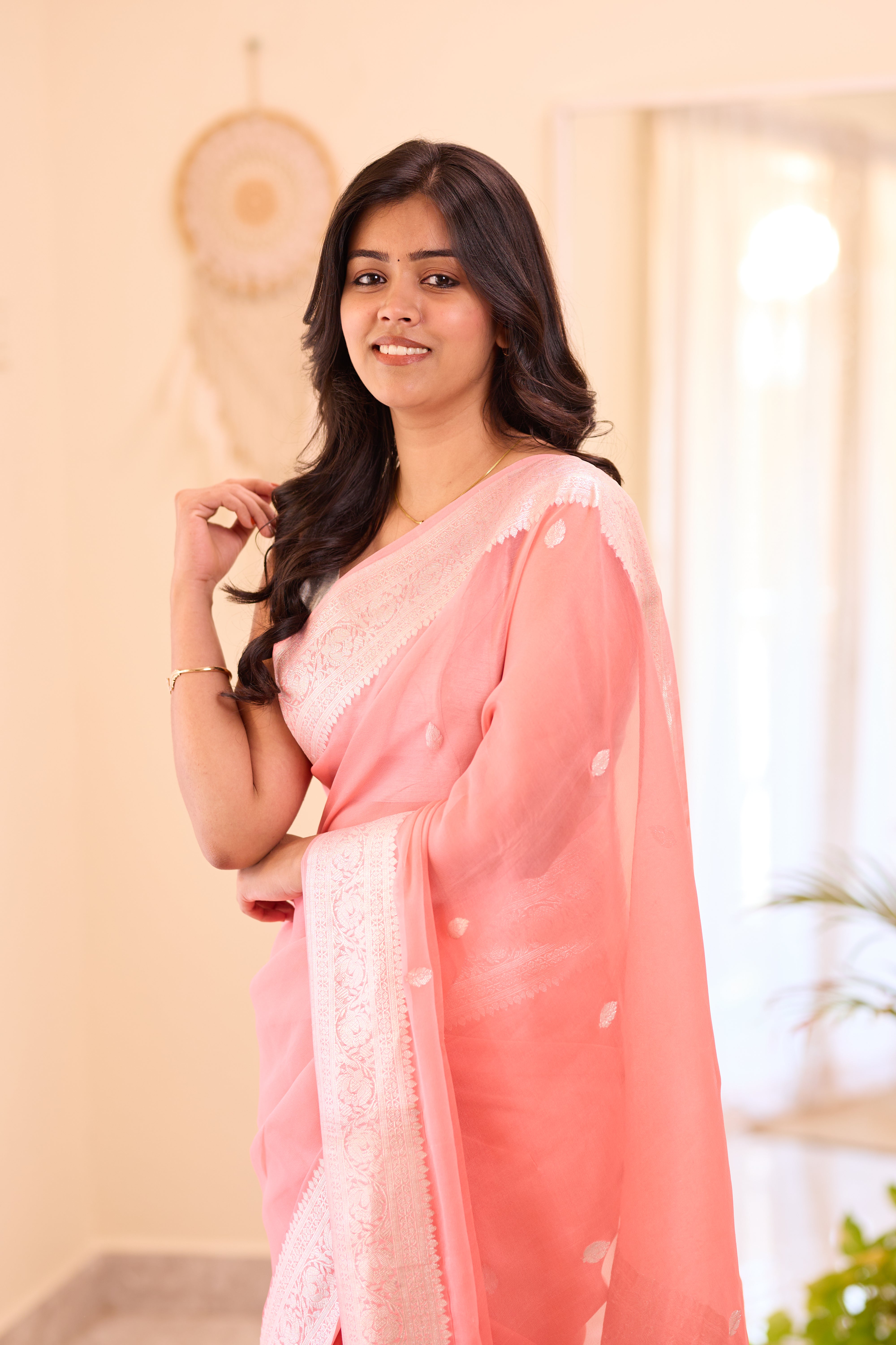 Peach Khaddi Chiffon