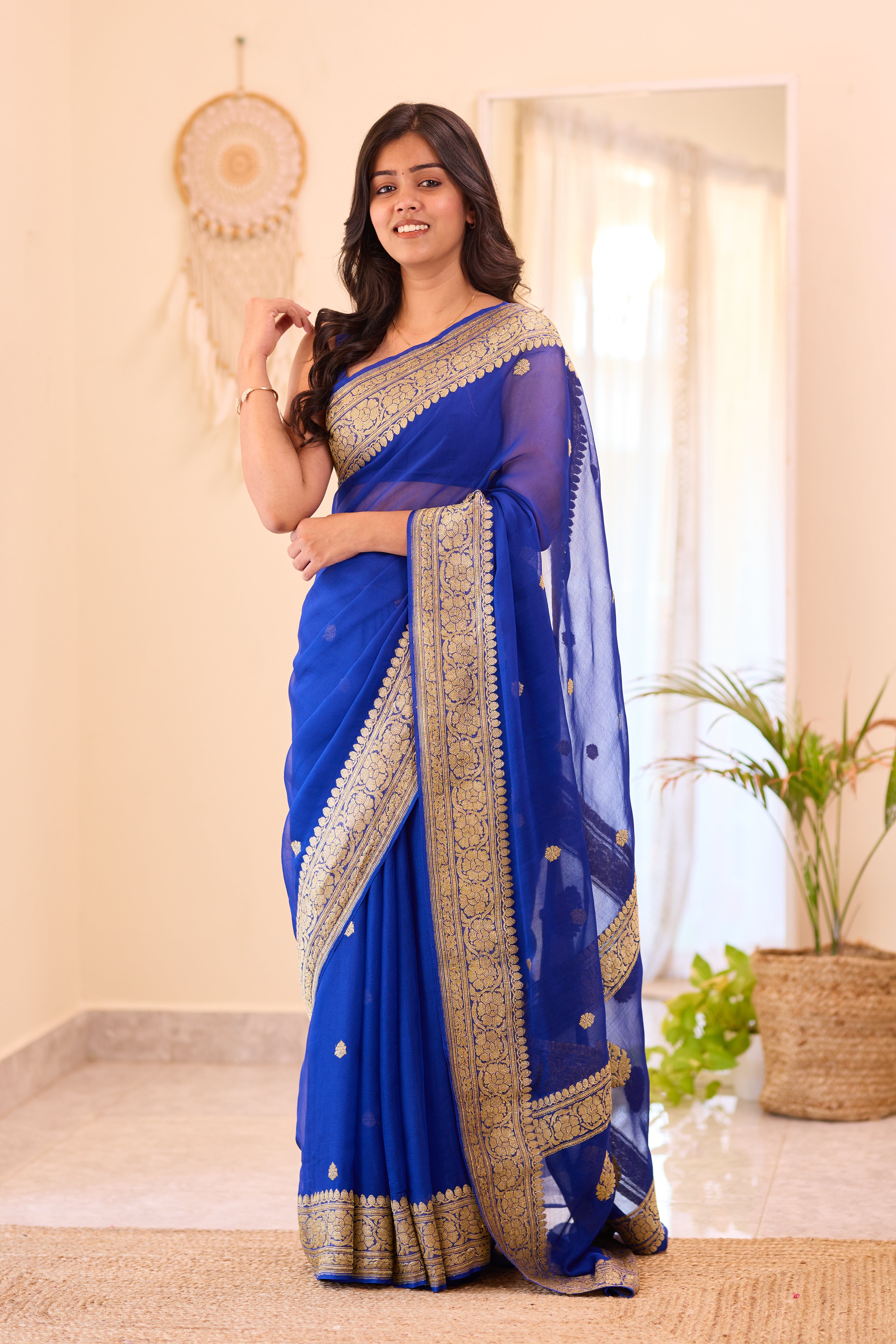 Royal Blue Blue Khaddi Chiffon