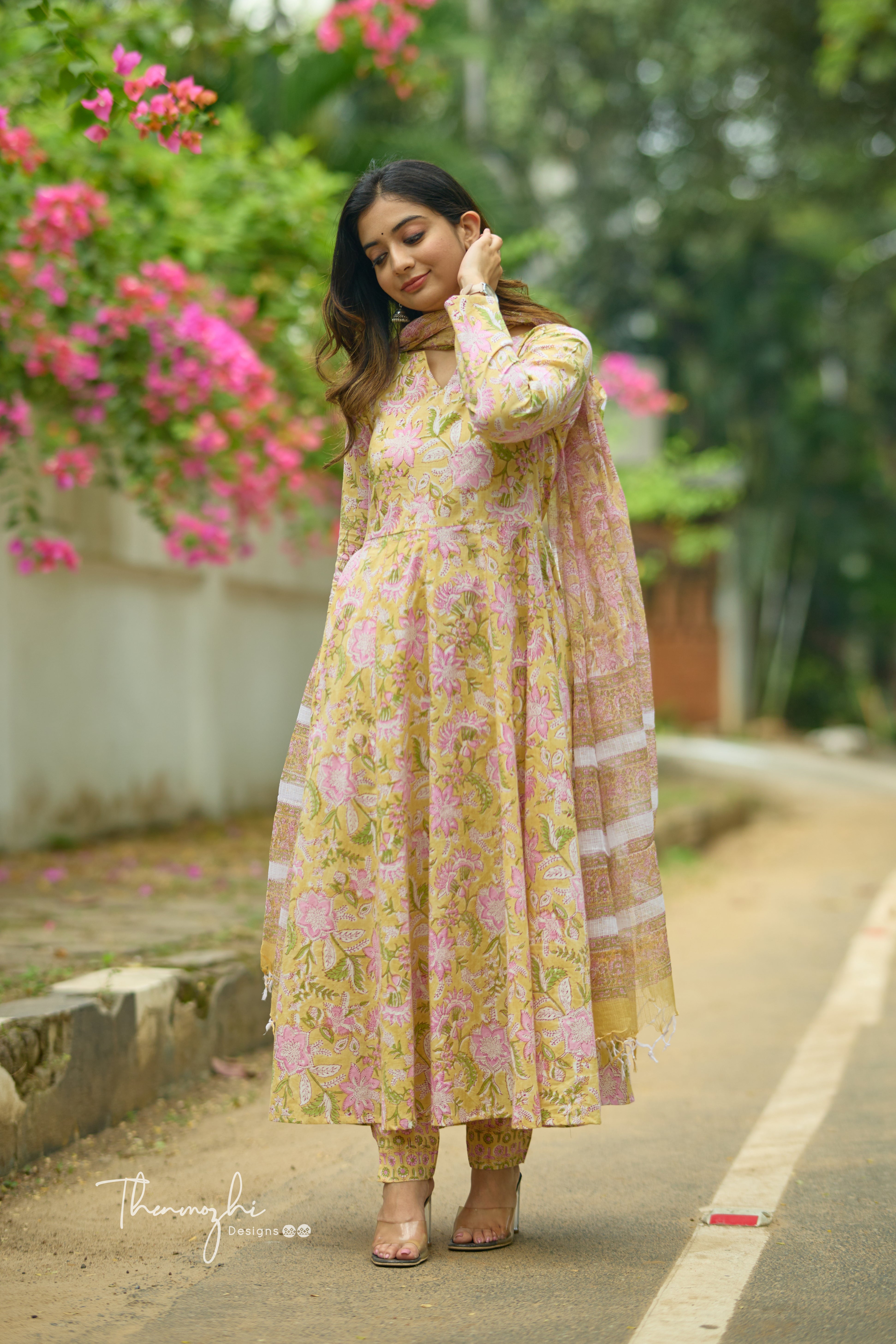 Pastel Yellow Anarkali - Cotton Suit Set With Kota Dupatta