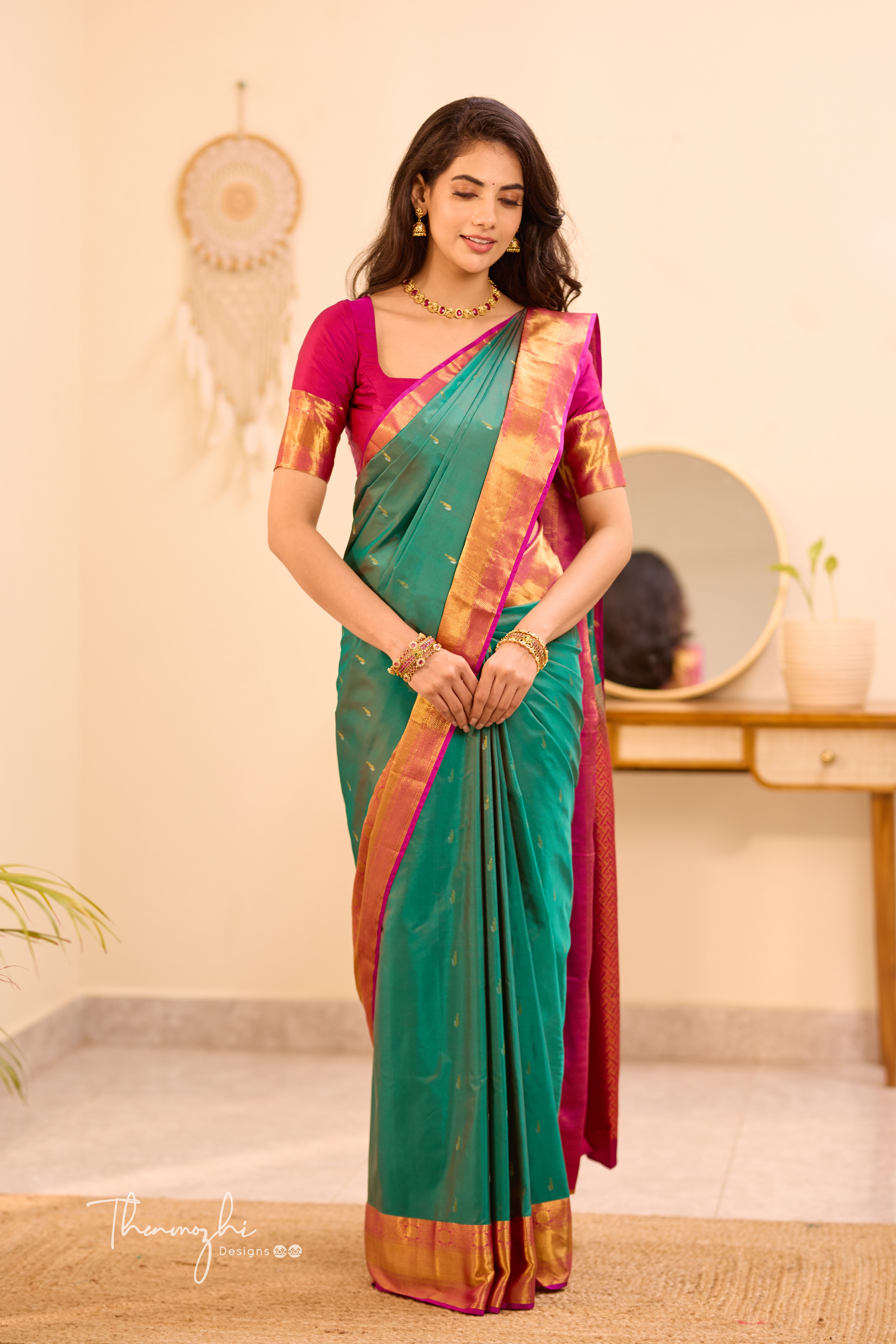 Dark Green Kanchi Semi Silk(Pathani)