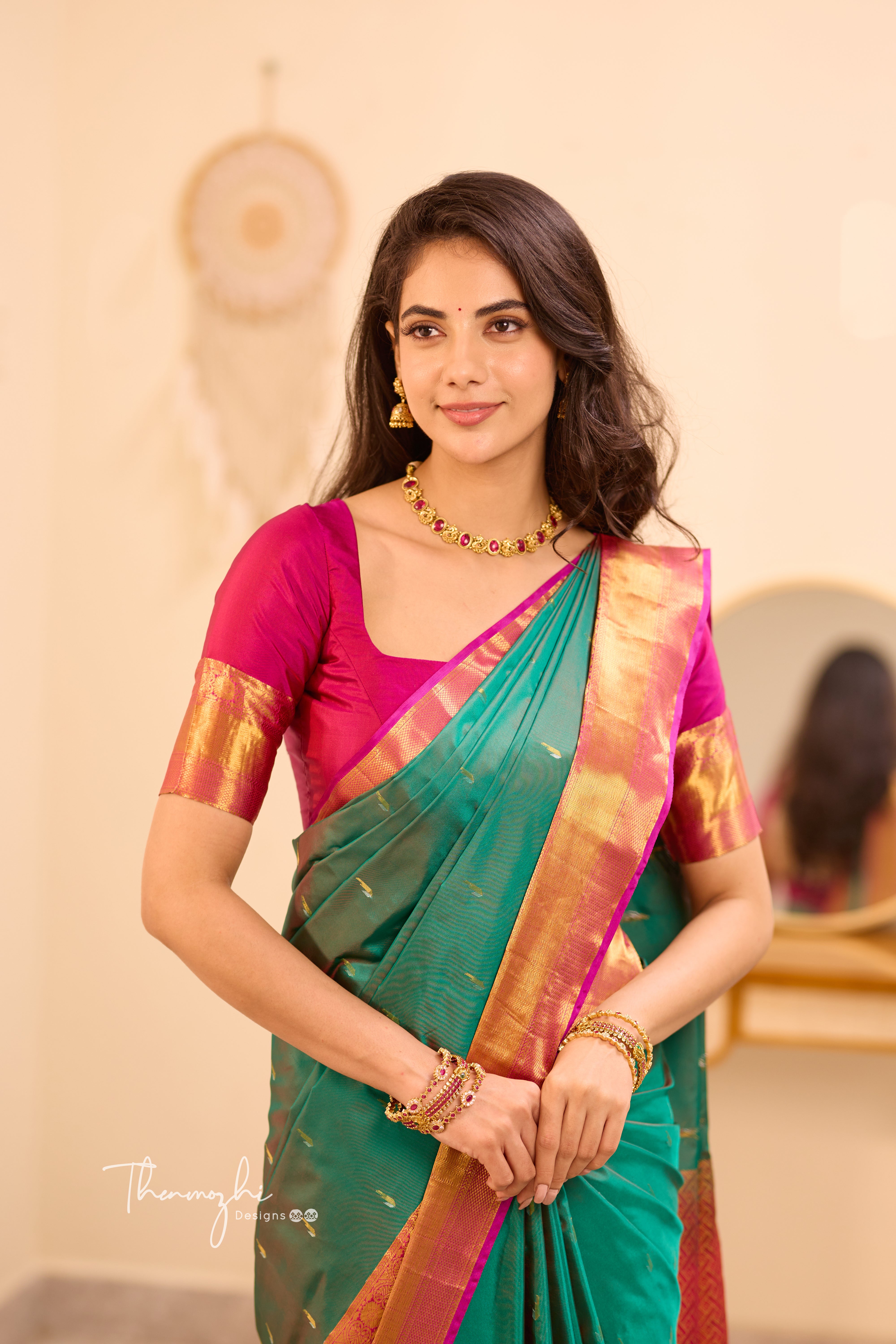 Dark Green Kanchi Semi Silk (Paithani)