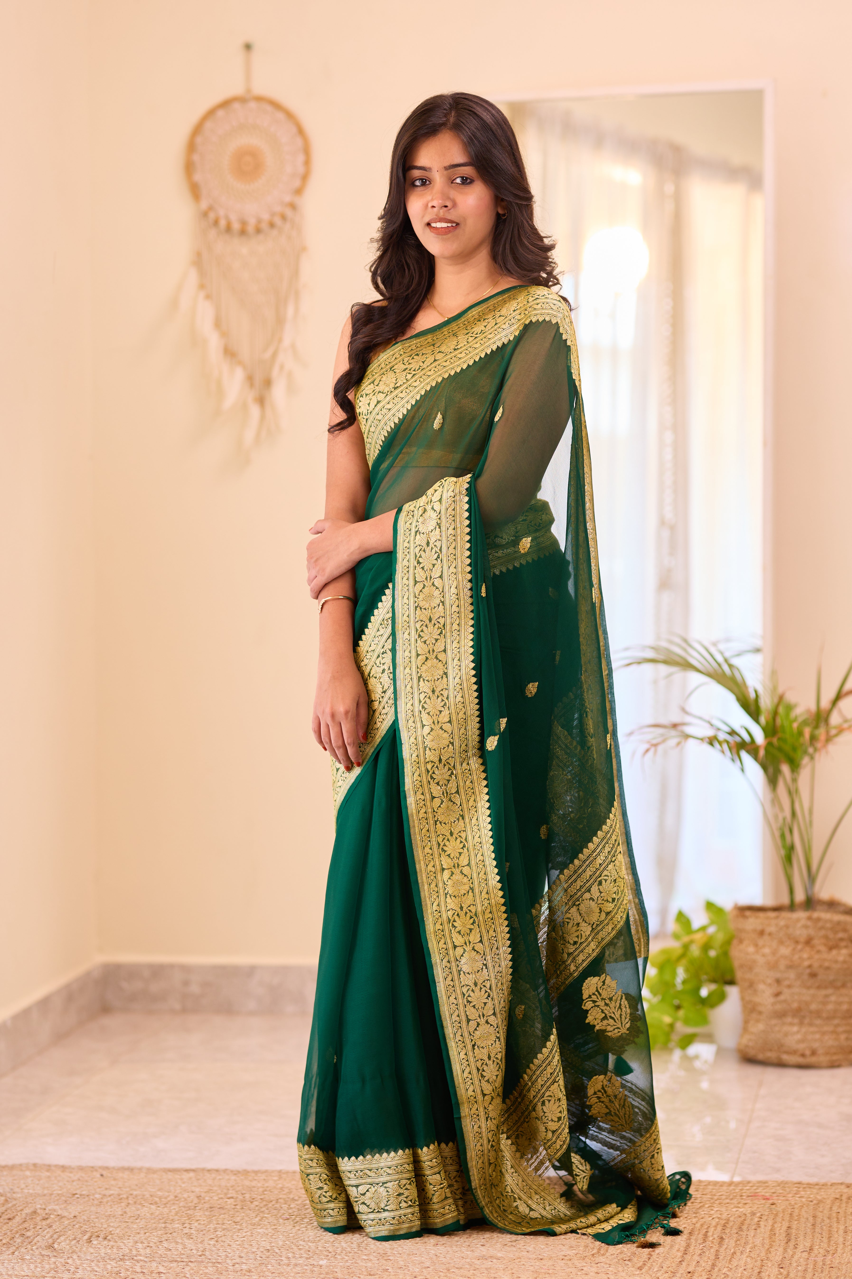 Dark Green Khaddi Chiffon