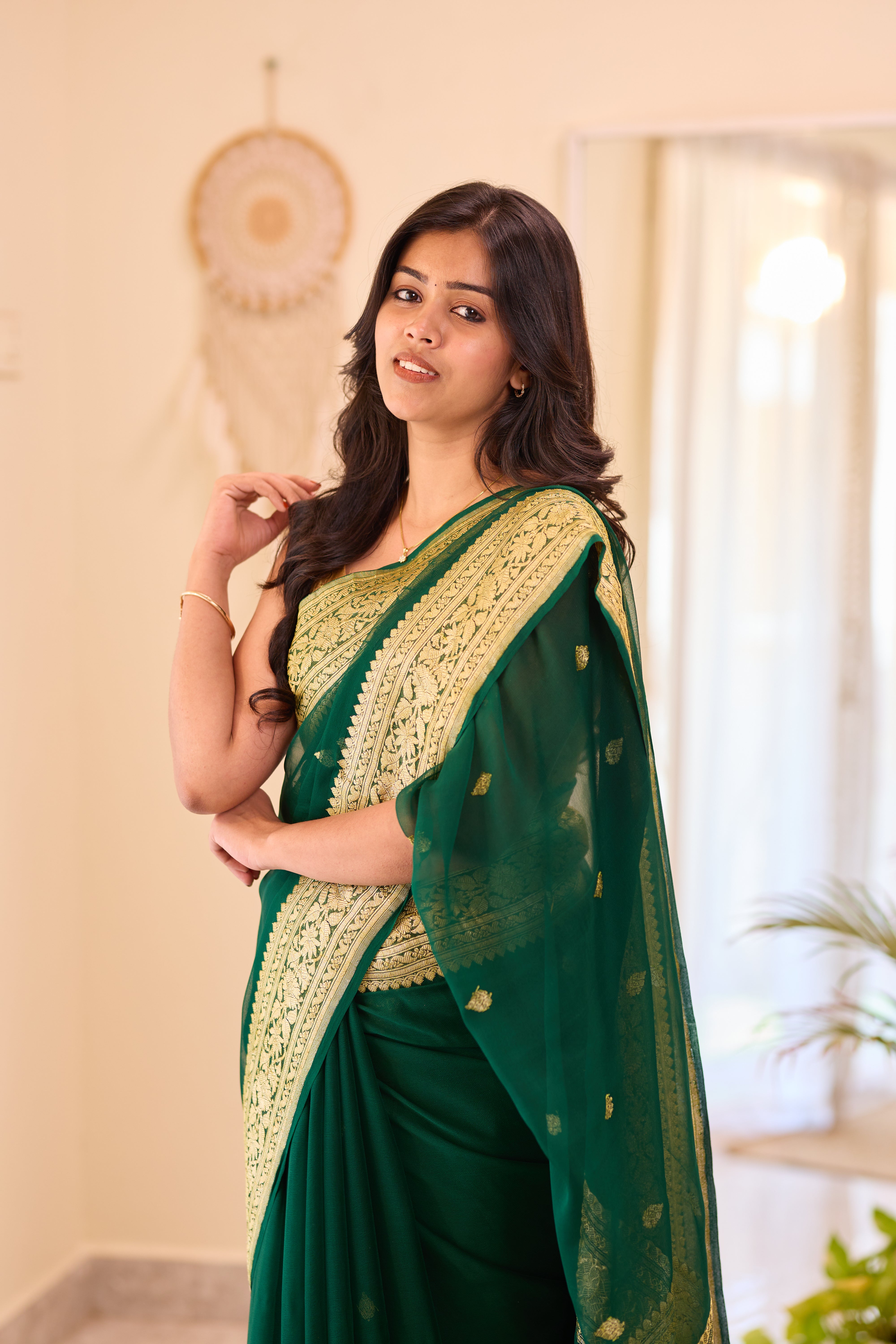 Dark Green Khaddi Chiffon