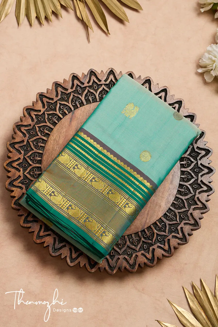 Light Teal Green Kanjivaram Pure Silk Saree