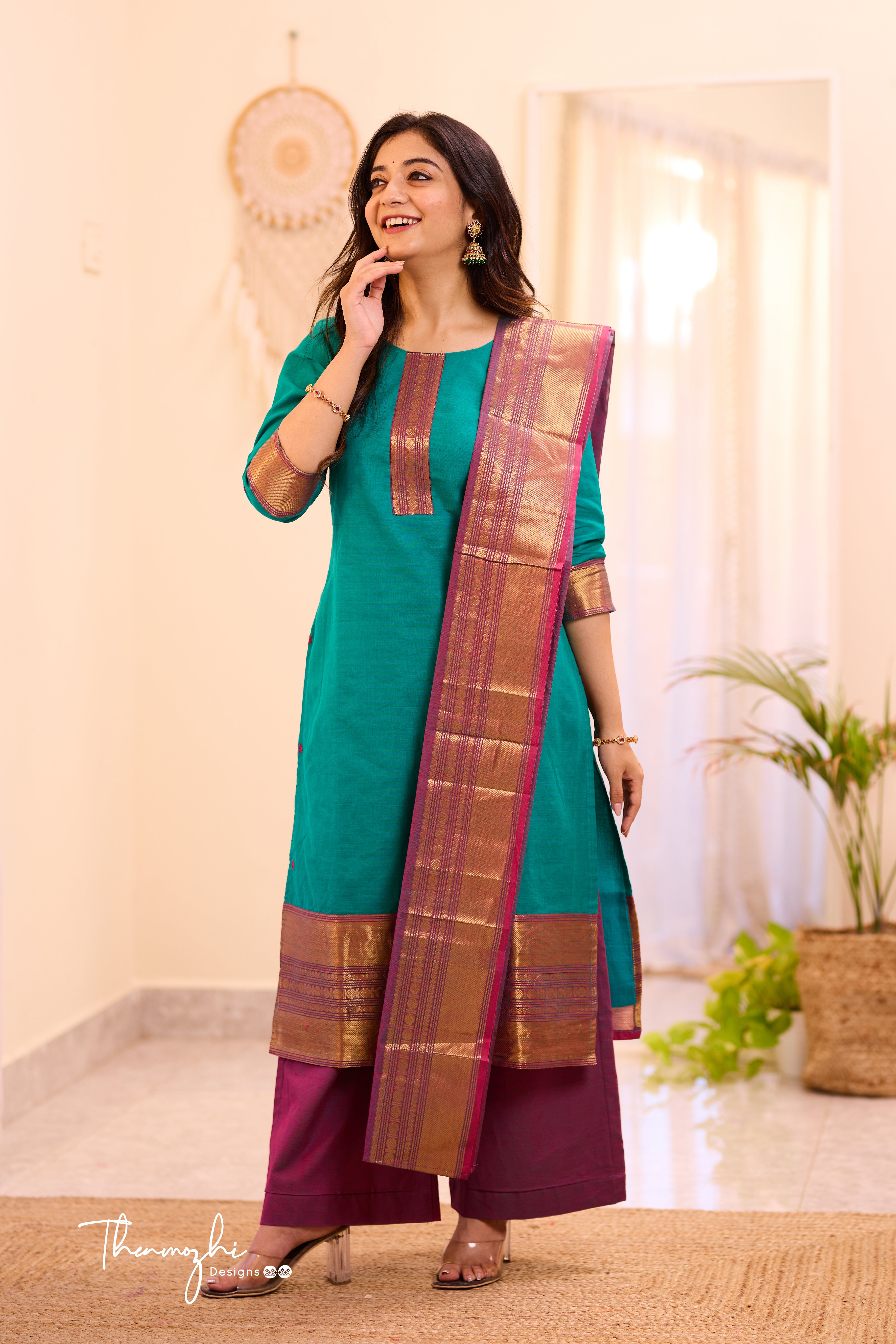 Peacock Green Chettinad Cotton Salwar