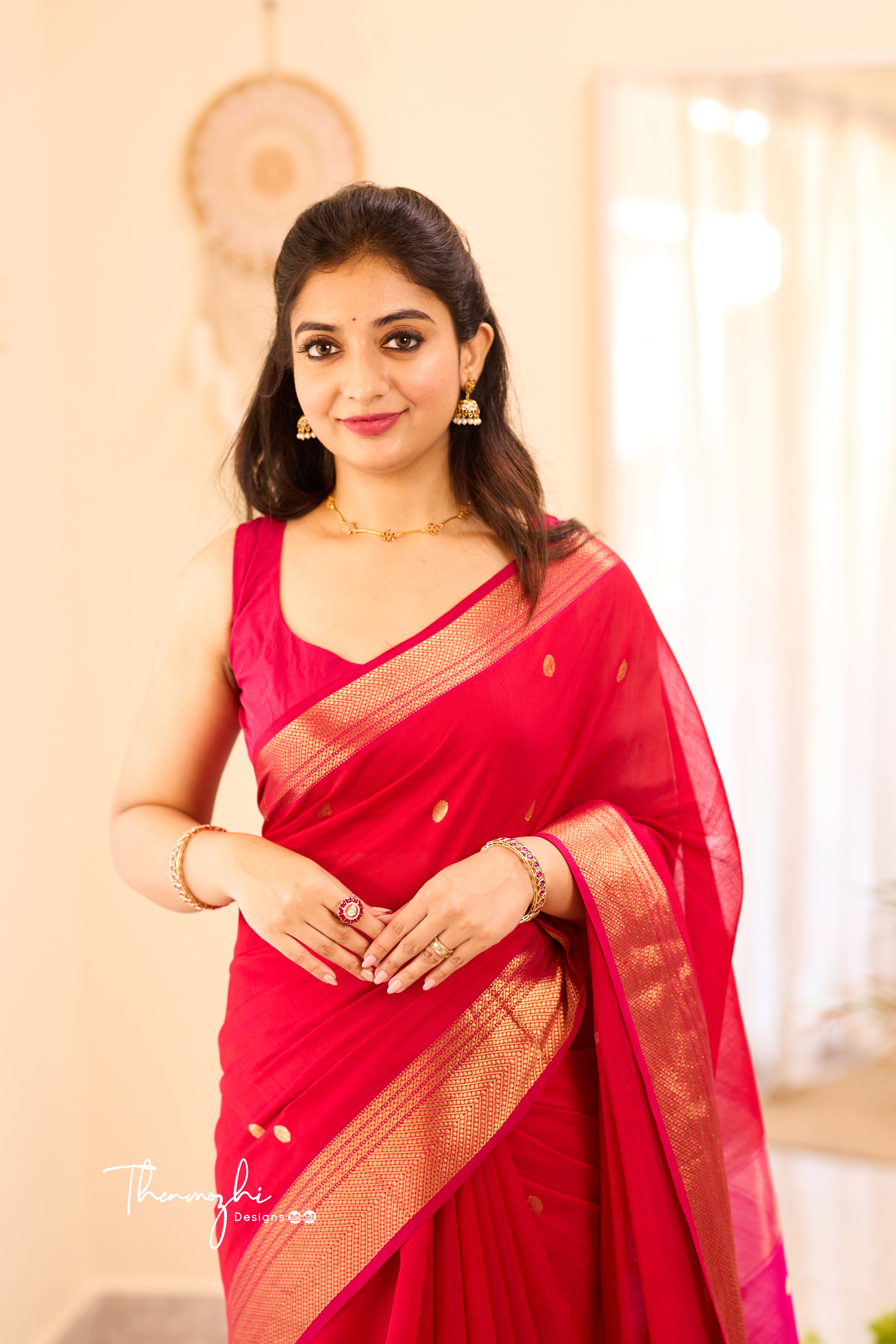 Red and Pink Maheshwari Silk Cotton Handloom Saree