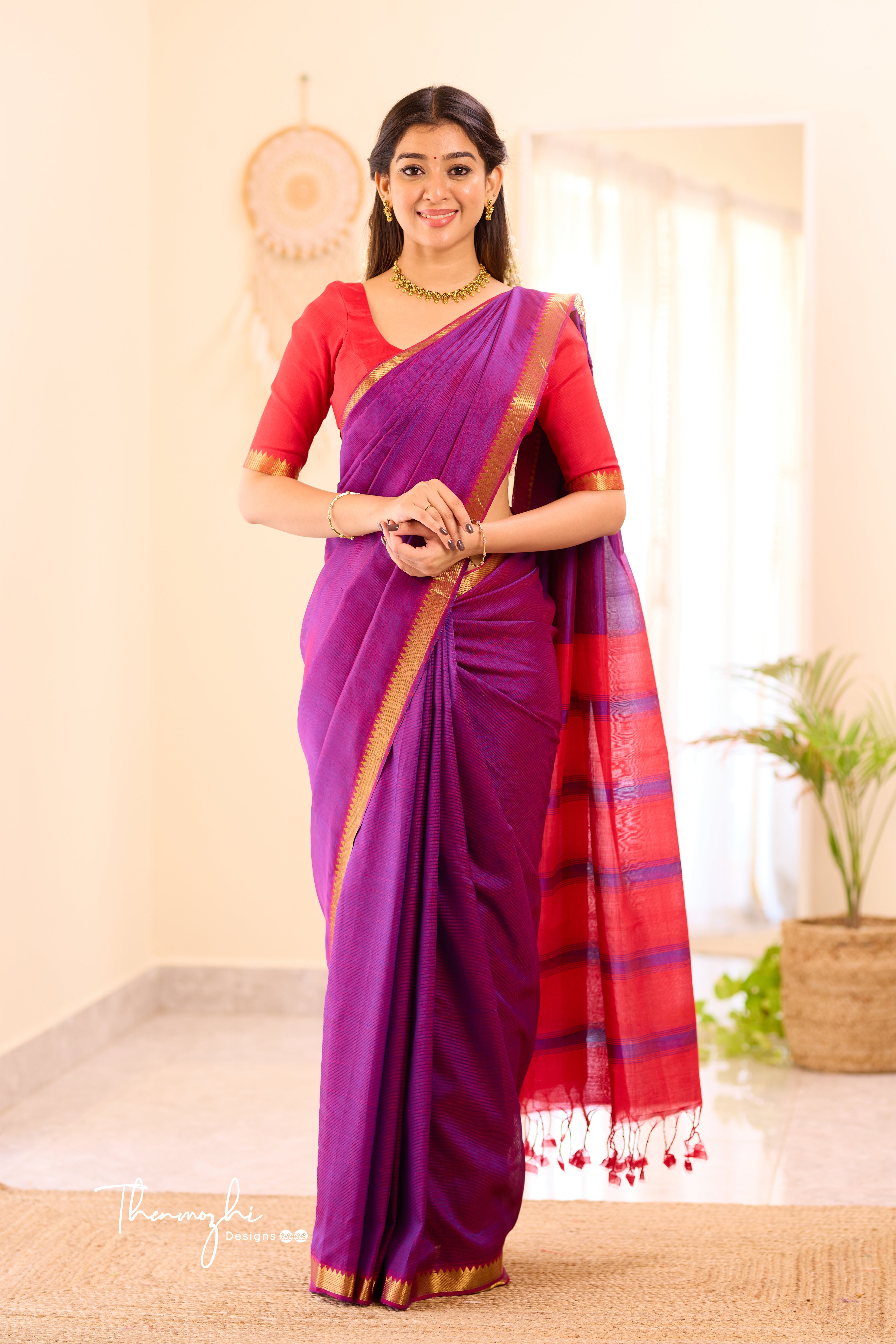 Purple Mangalagiri Semi Silk Cotton Saree