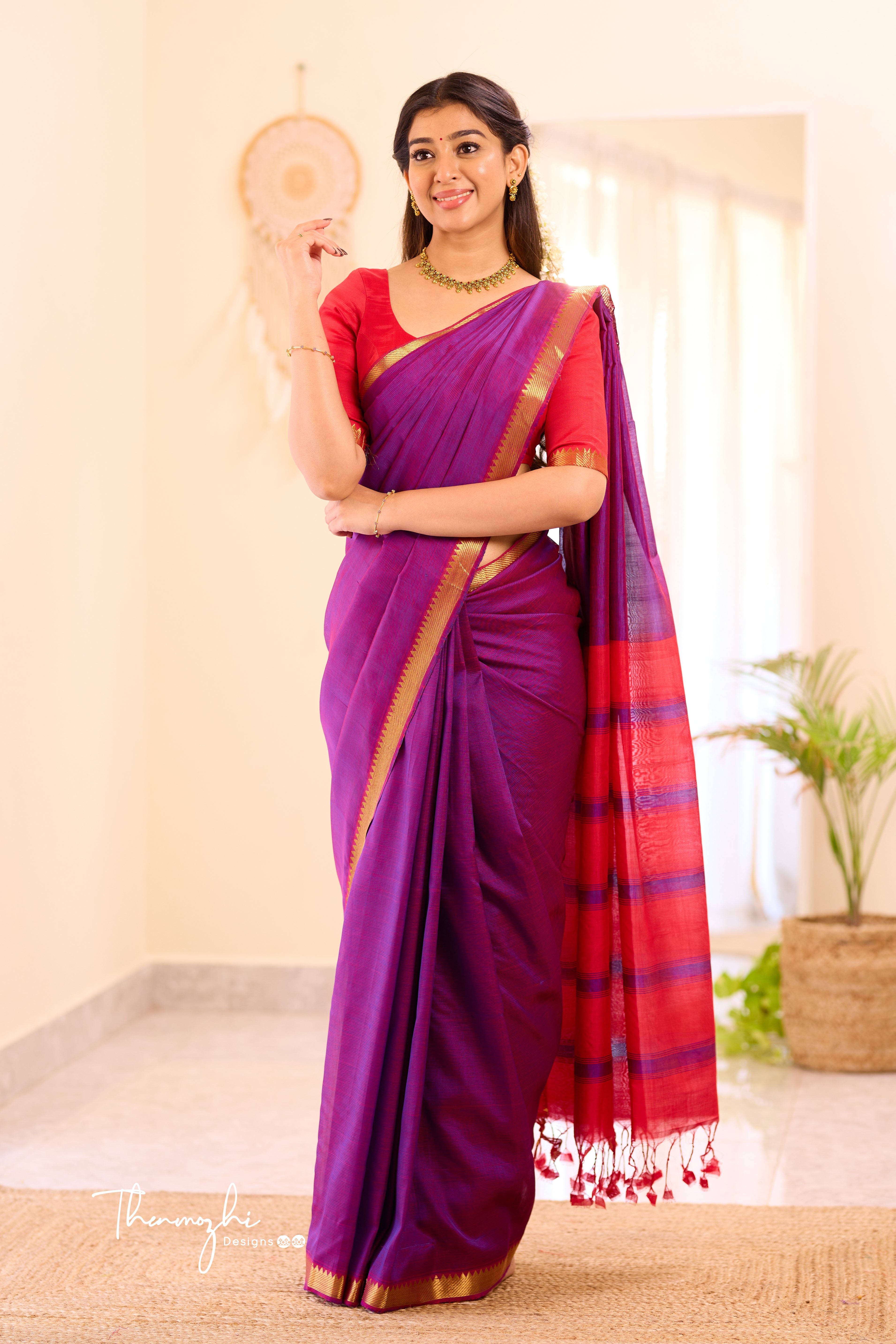 Purple Mangalagiri Semi Silk Cotton Saree