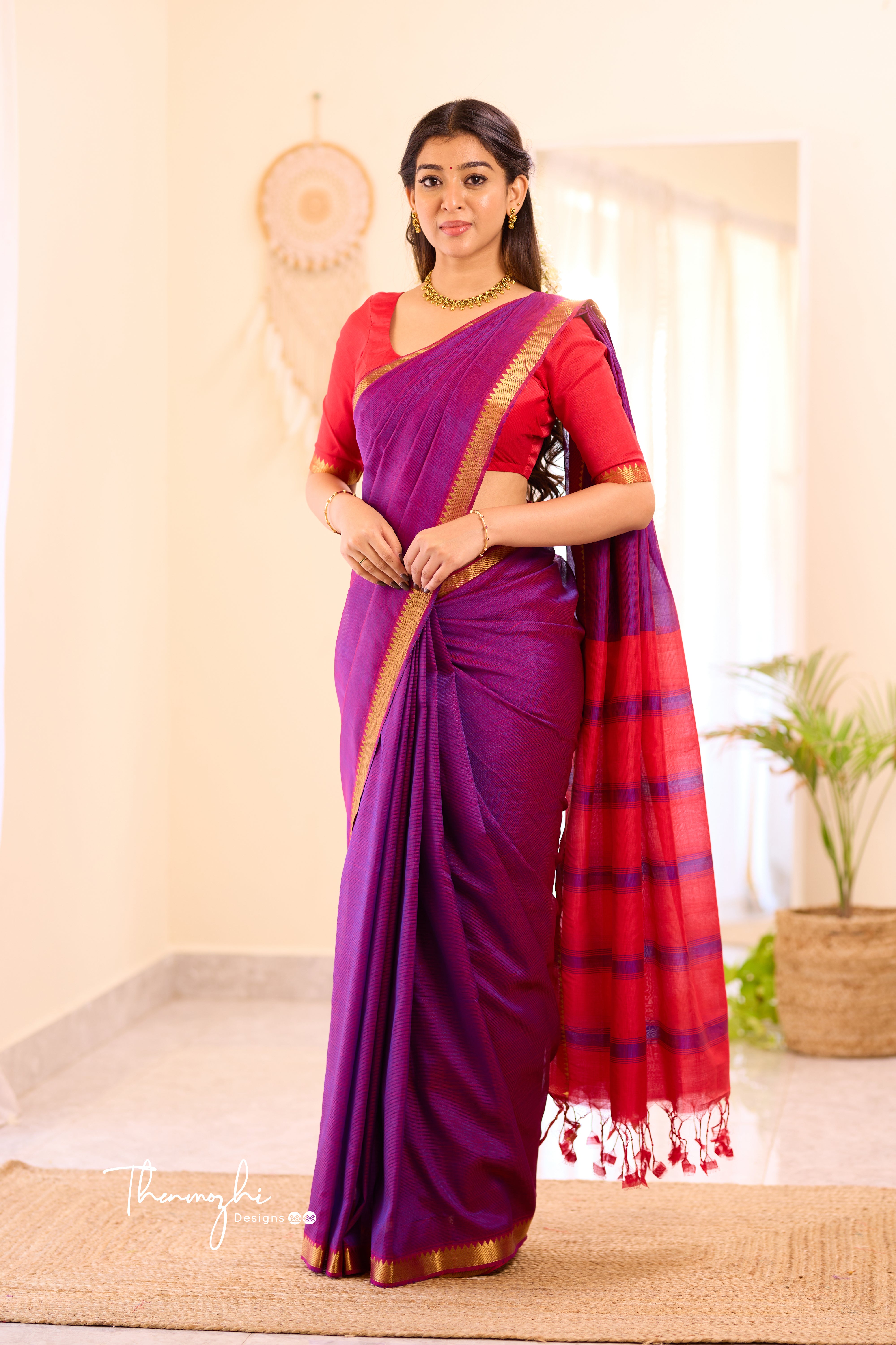 Purple Mangalagiri Semi Silk Cotton Saree