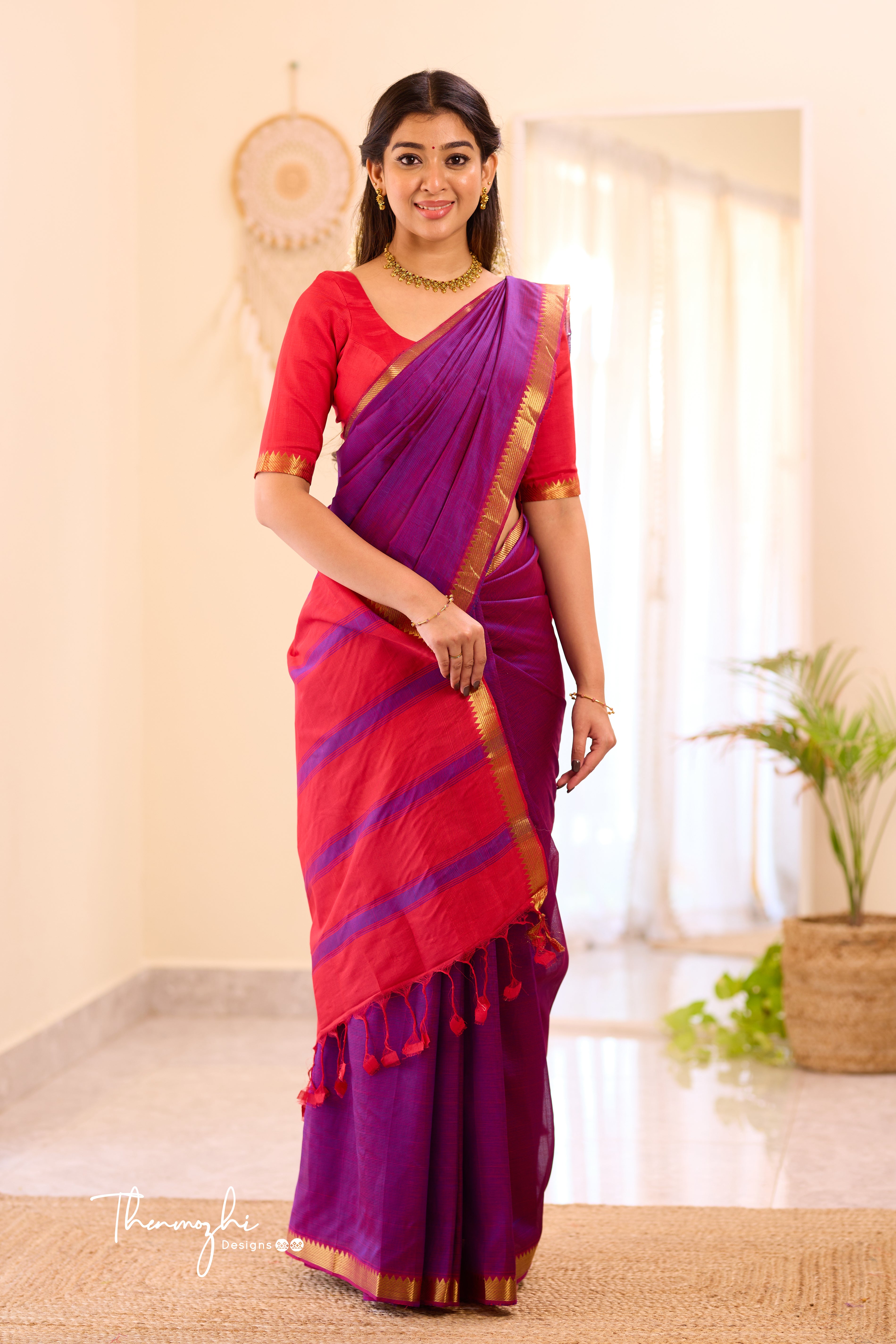 Purple Mangalagiri Semi Silk Cotton Saree