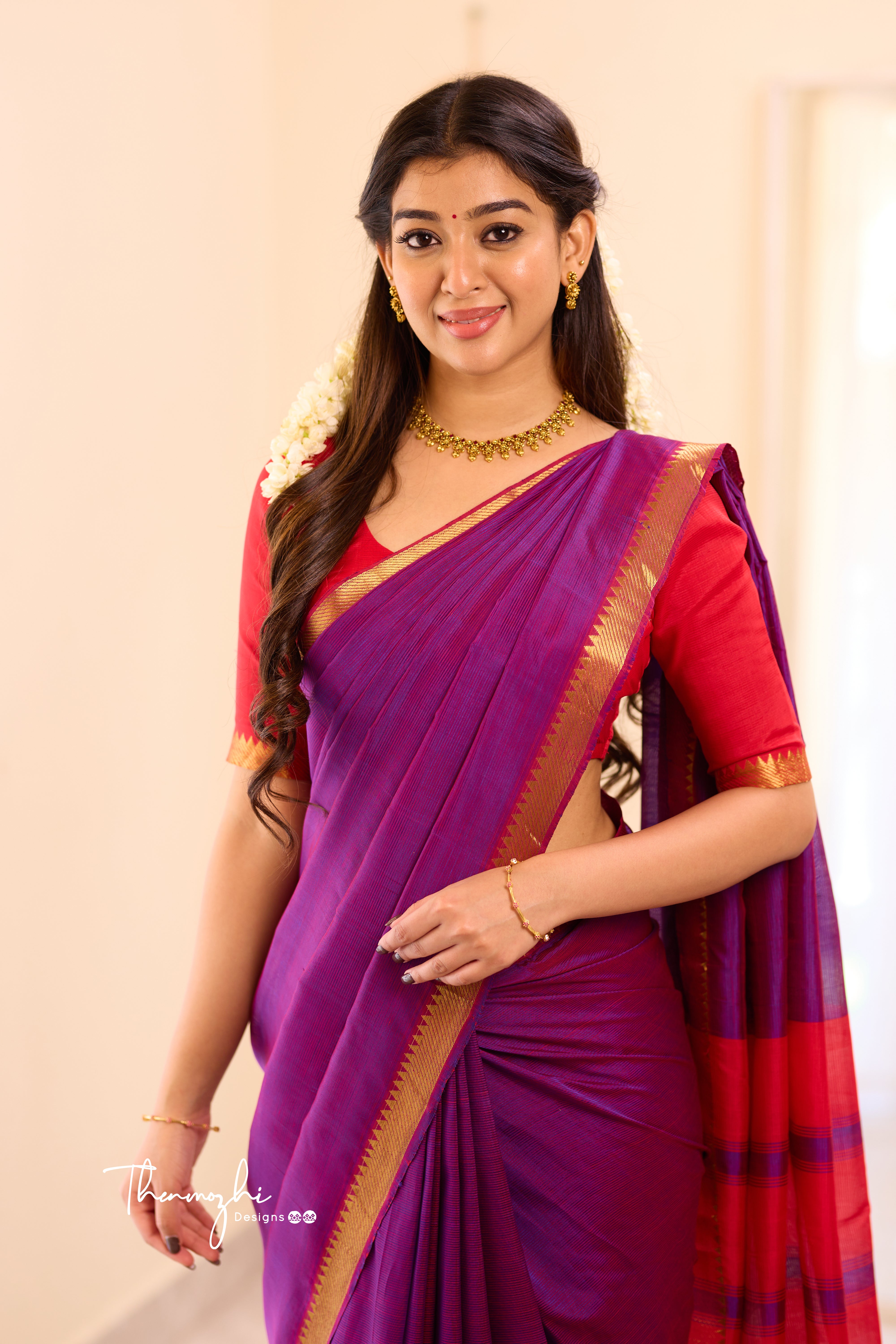 Purple Mangalagiri Semi Silk Cotton Saree