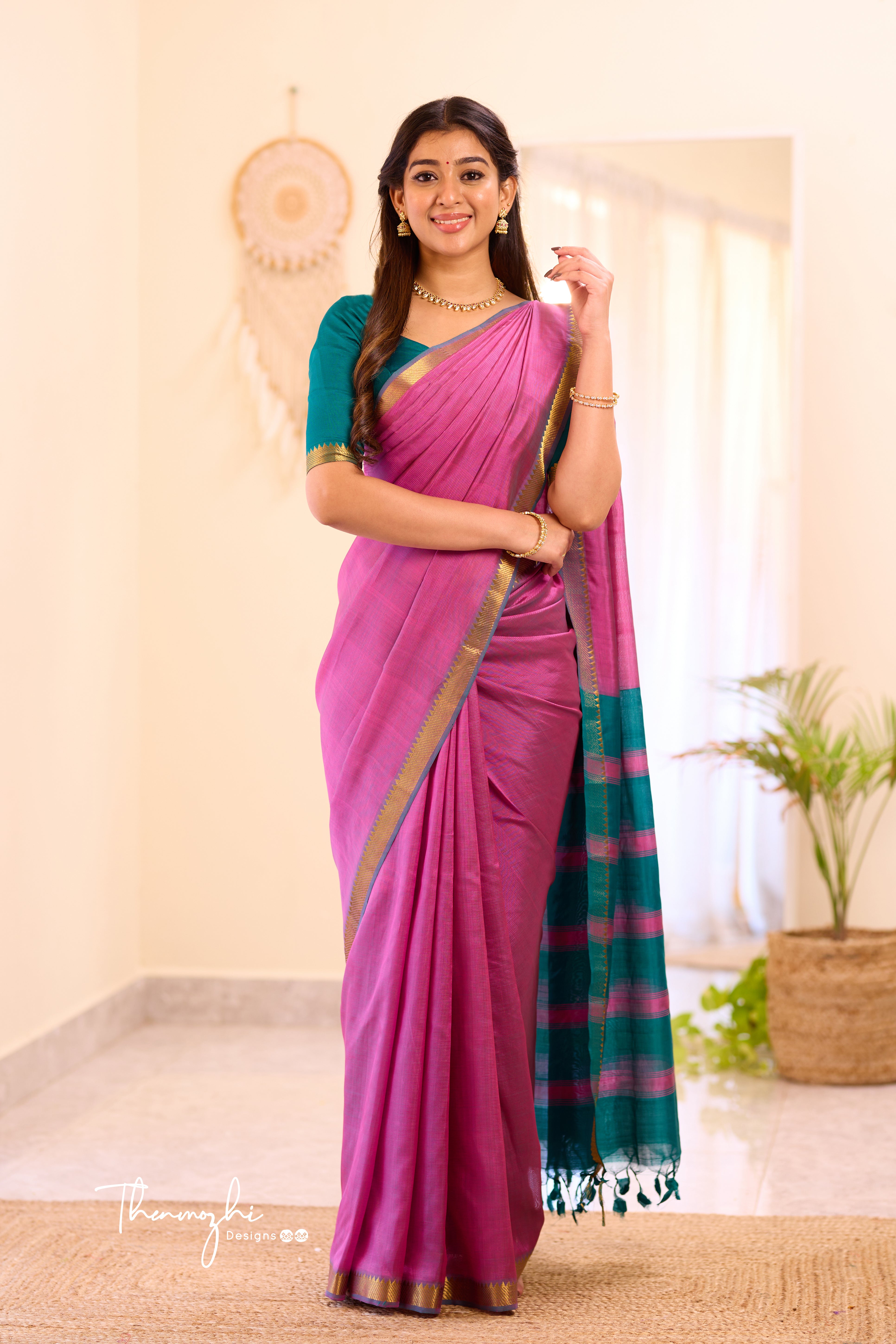 Pink Mangalagiri Semi Silk Cotton Saree