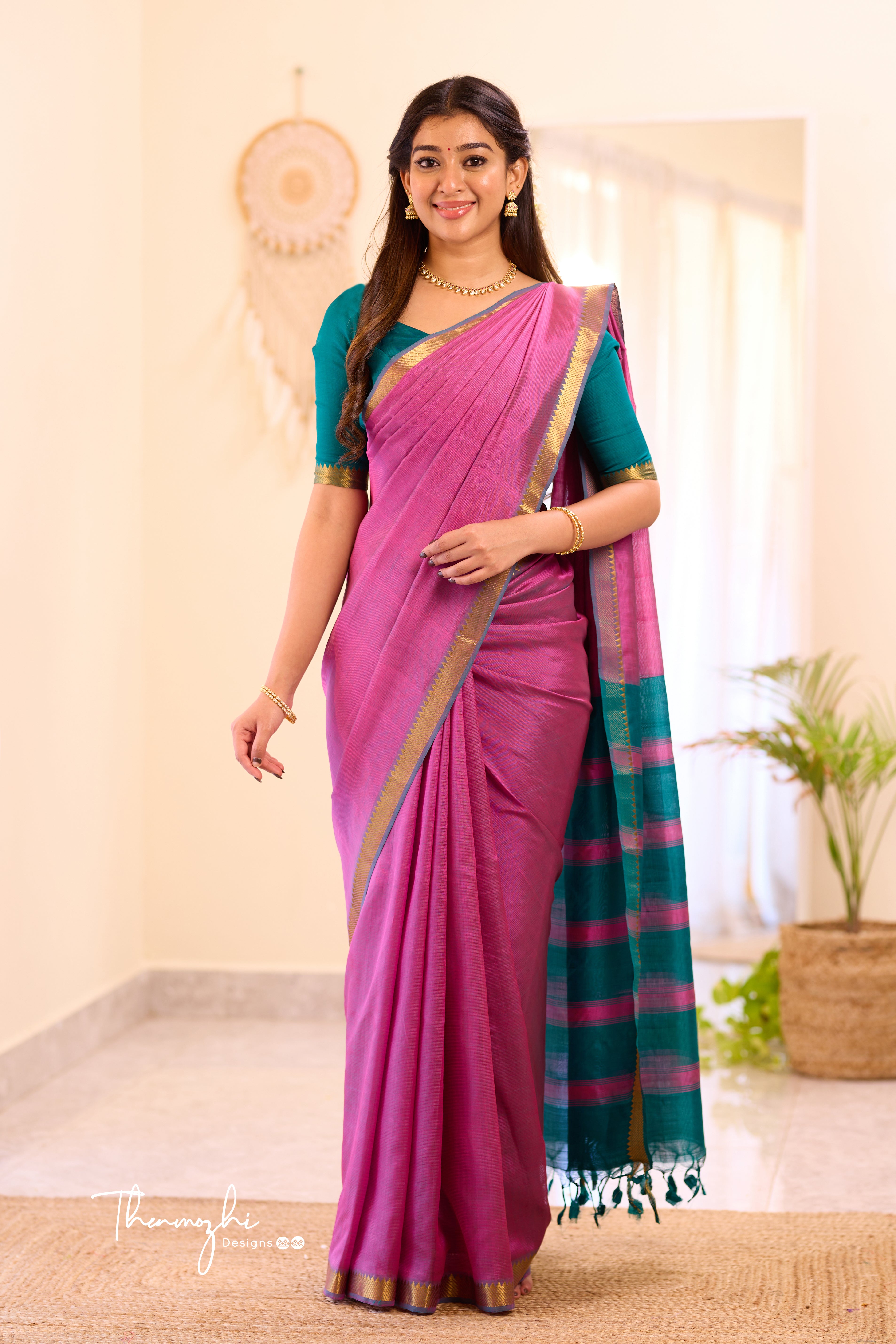 Pink Mangalagiri Semi Silk Cotton Saree