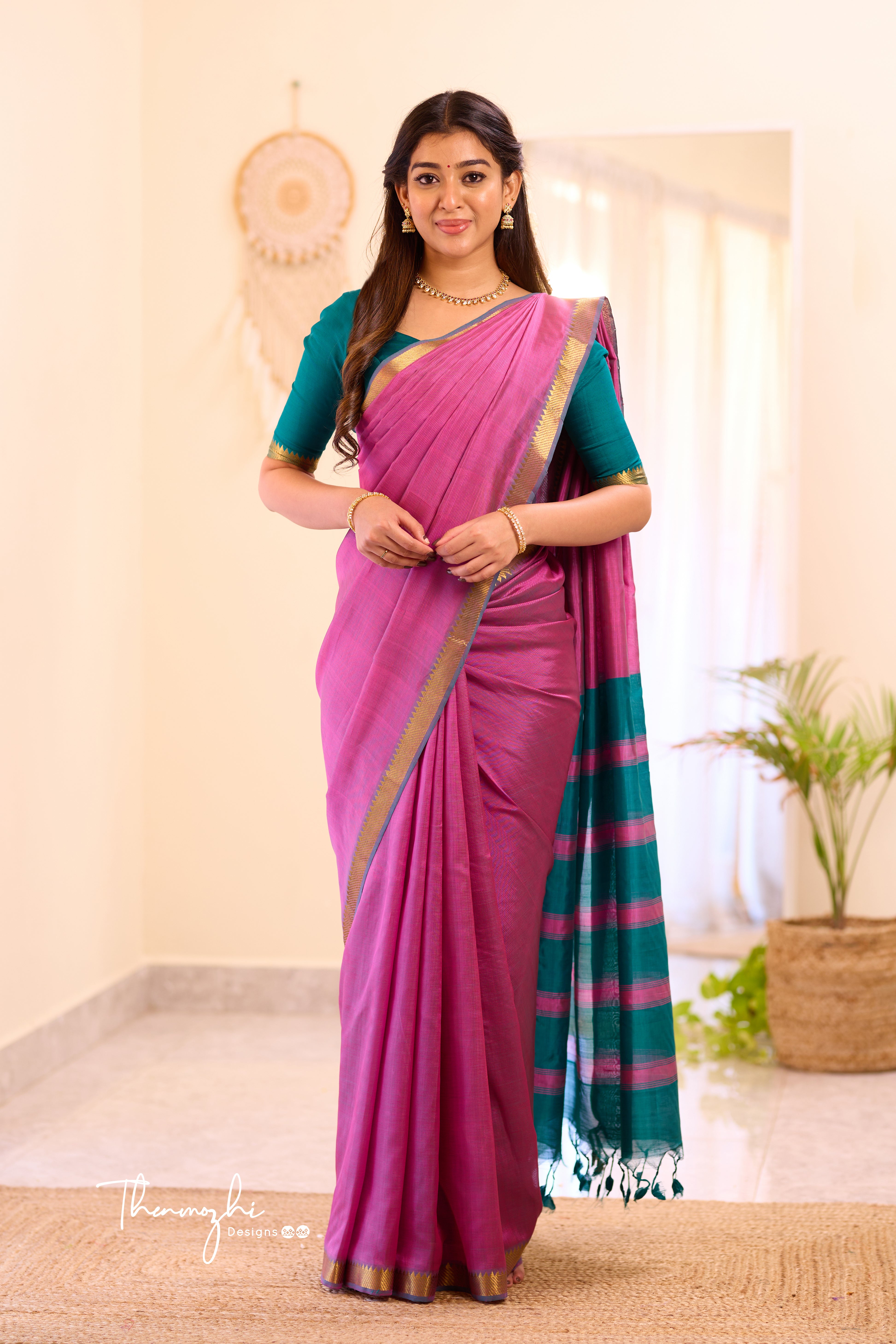 Pink Mangalagiri Semi Silk Cotton Saree