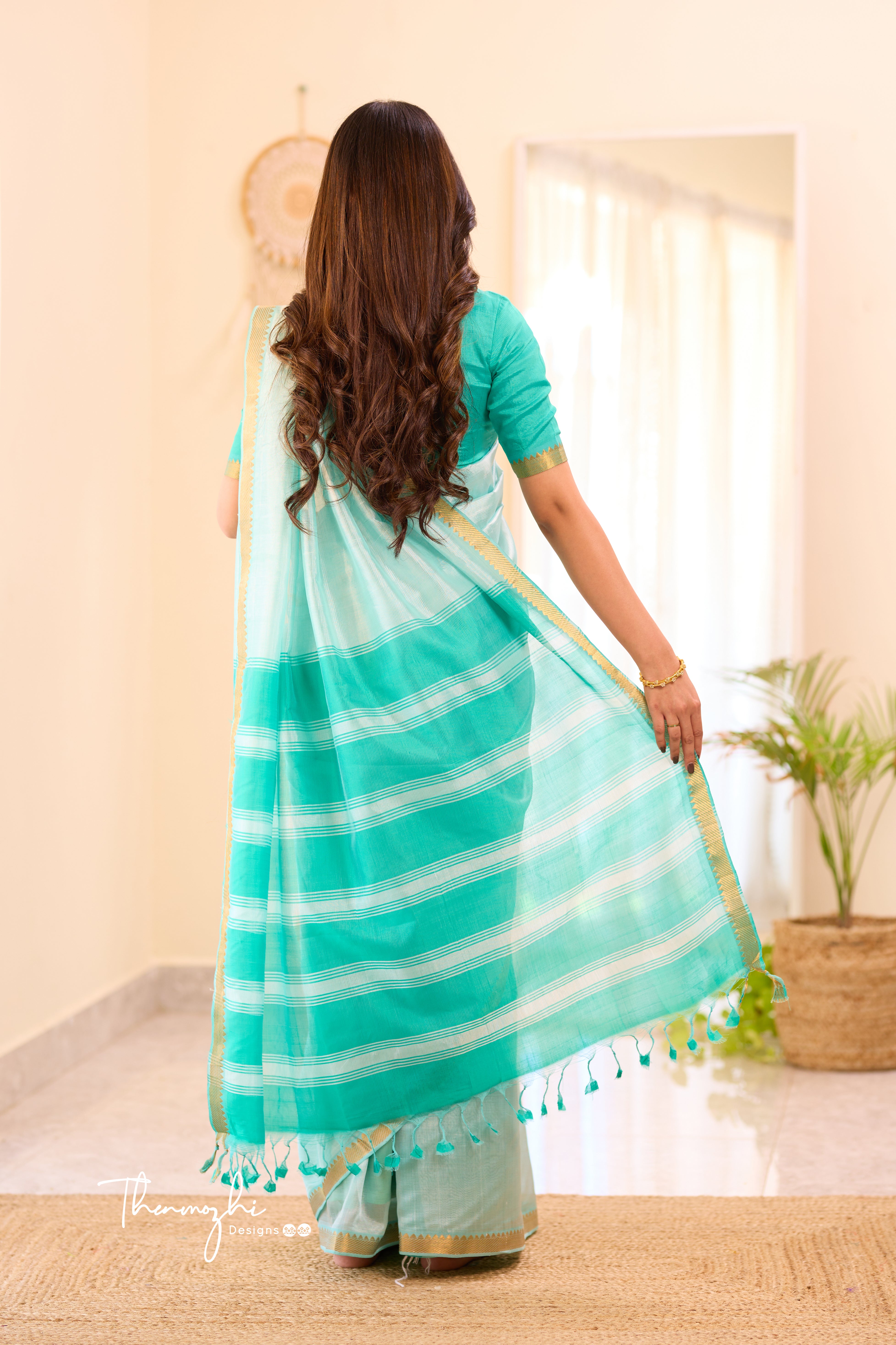 Turquoise Mangalagiri Semi Silk Cotton Saree