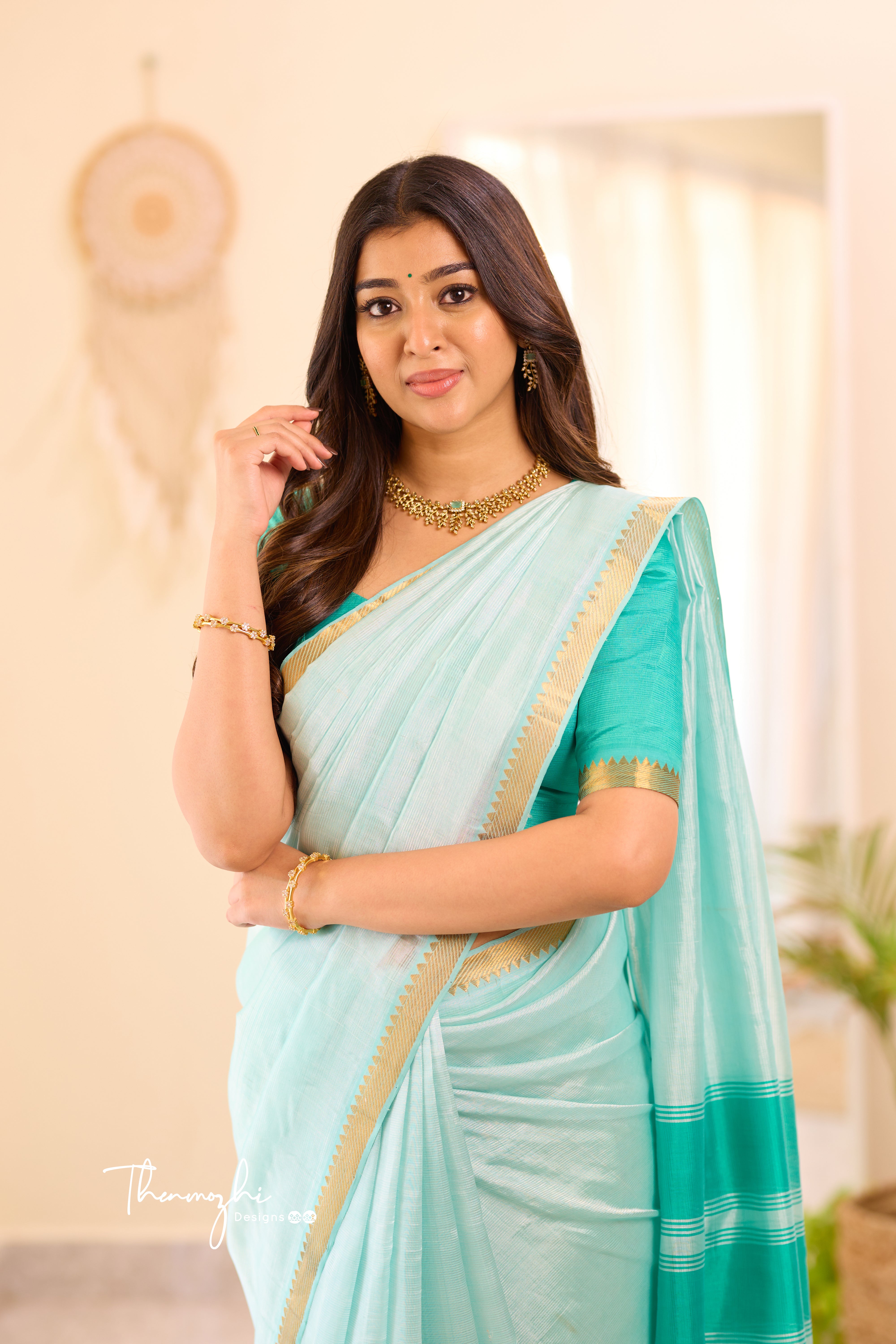 Turquoise Mangalagiri Semi Silk Cotton Saree