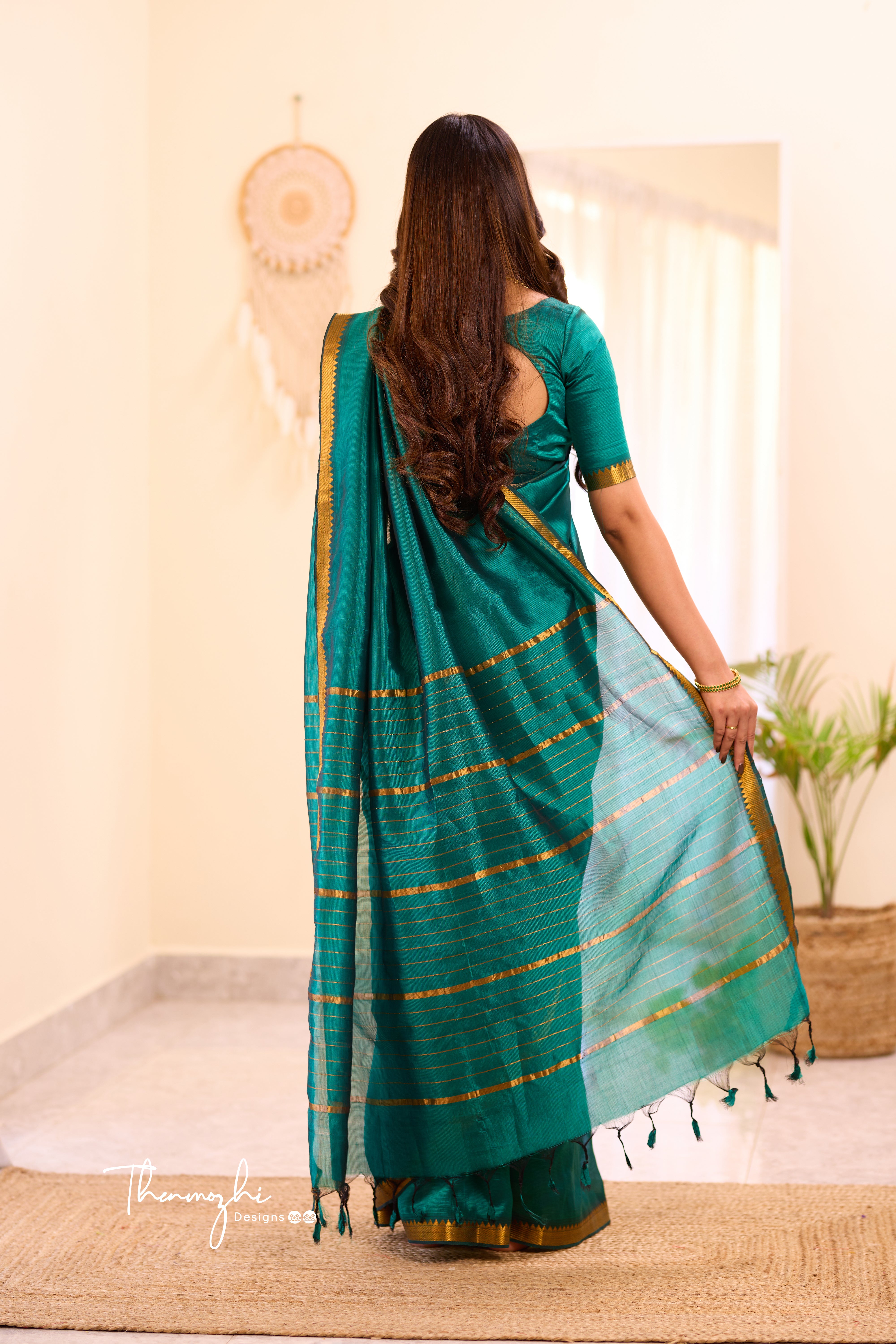 Dark Green Mangalagiri Semi Silk Cotton Saree