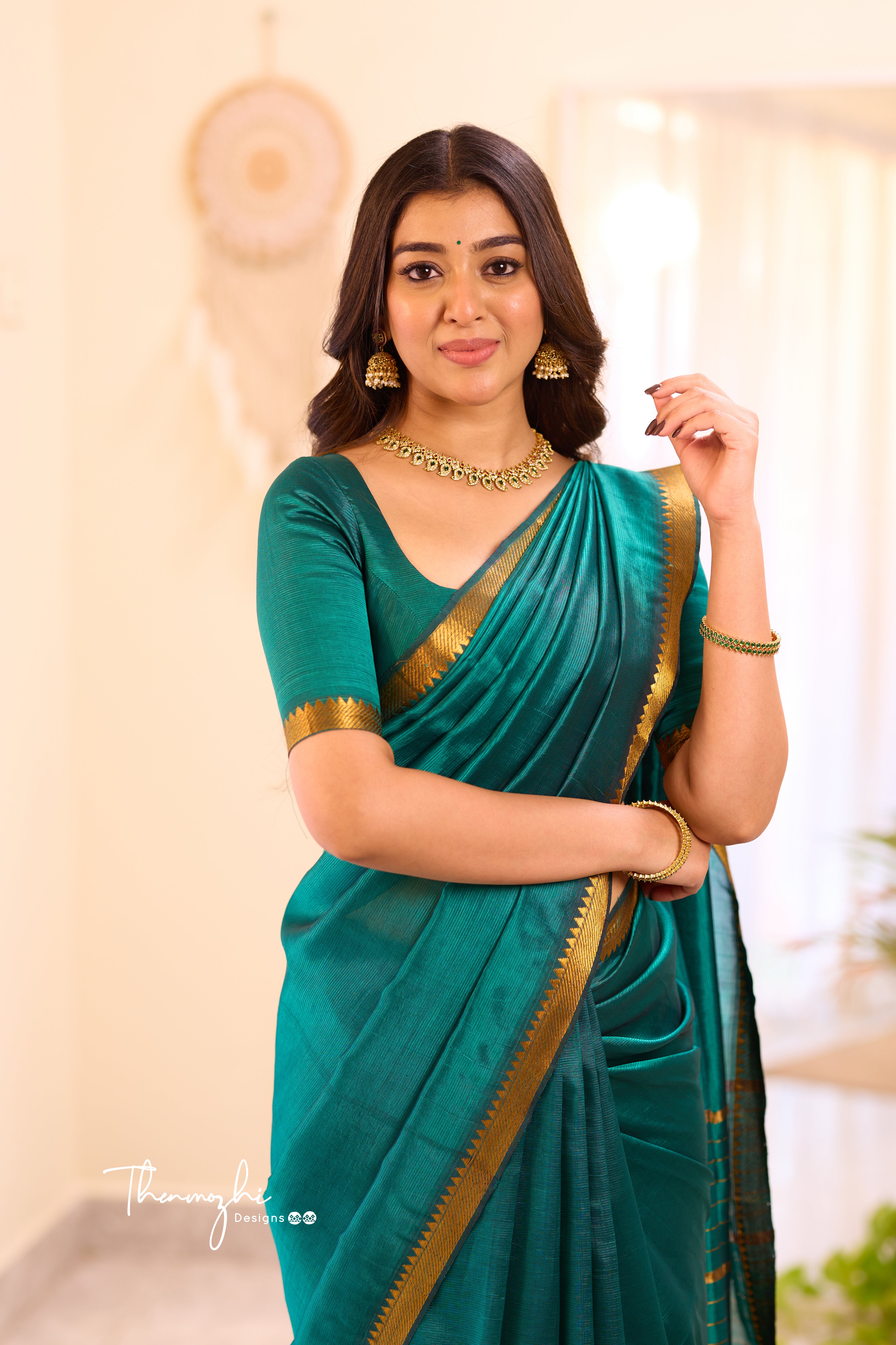 Dark Green Mangalagiri Semi Silk Cotton Saree