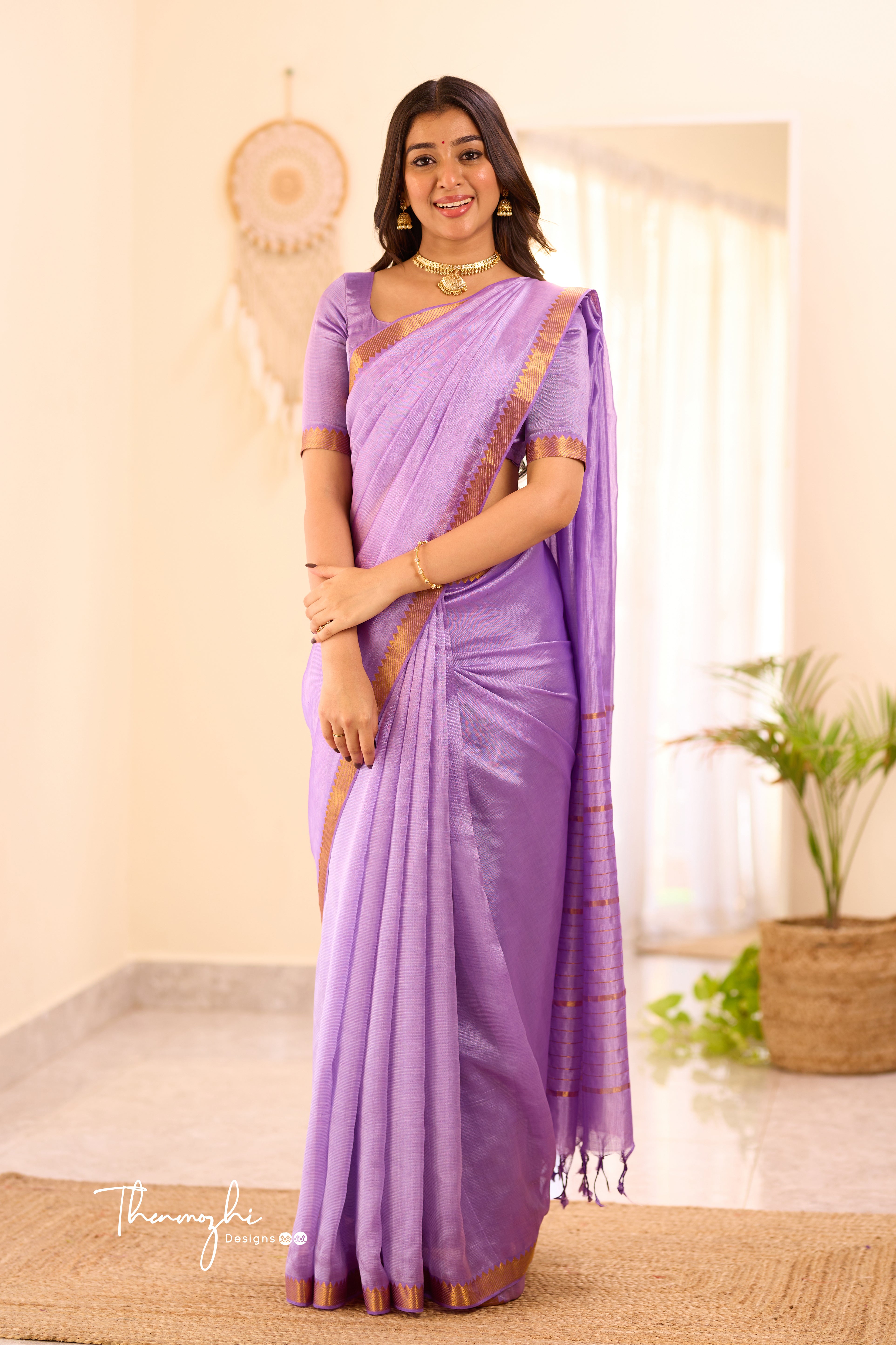 Lilac Mangalagiri Semi Silk Cotton Saree