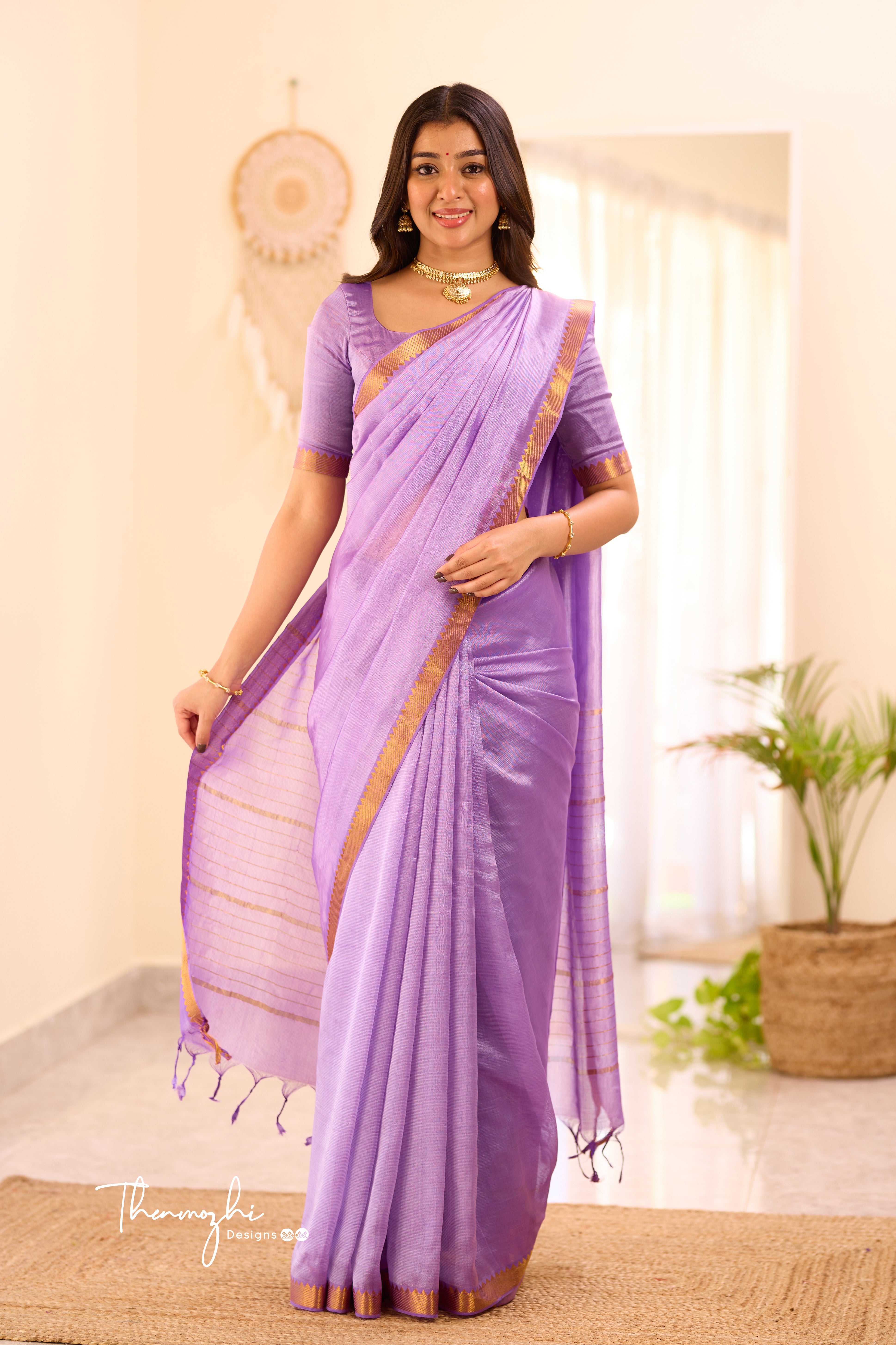 Lilac Mangalagiri Semi Silk Cotton Saree