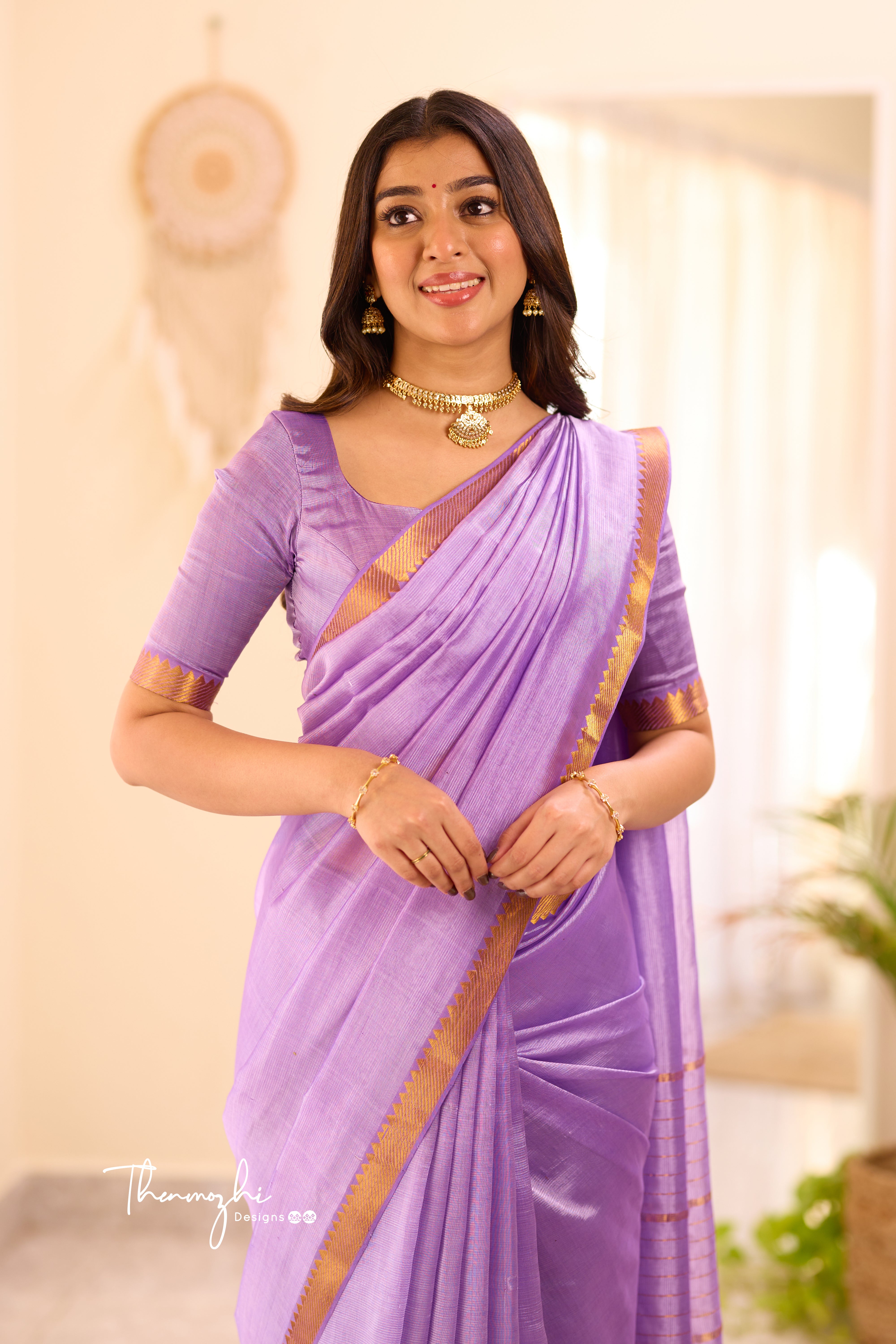 Lilac Mangalagiri Semi Silk Cotton Saree