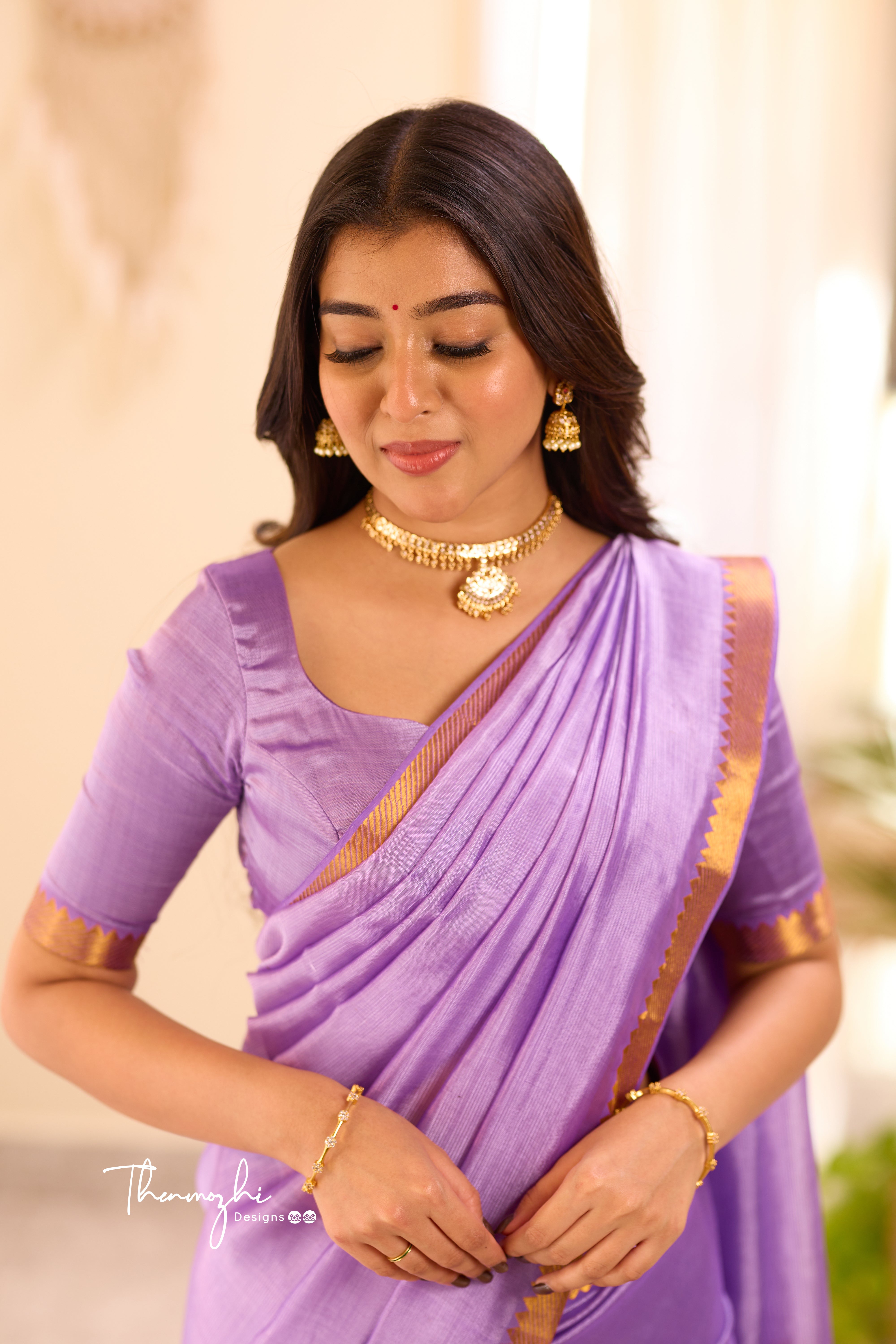 Lilac Mangalagiri Semi Silk Cotton Saree