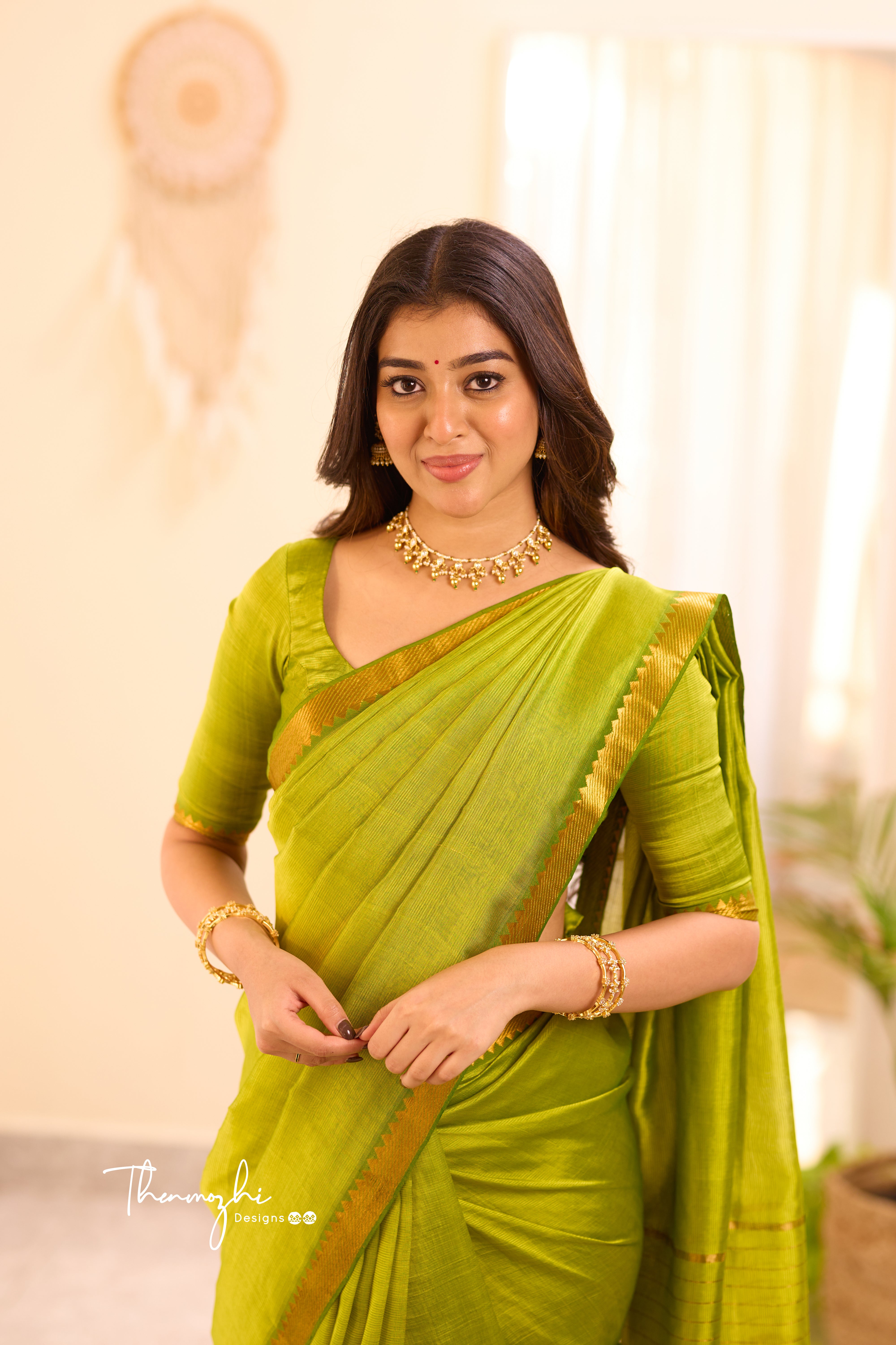 Parrot Green Mangalagiri Semi Silk Cotton Saree