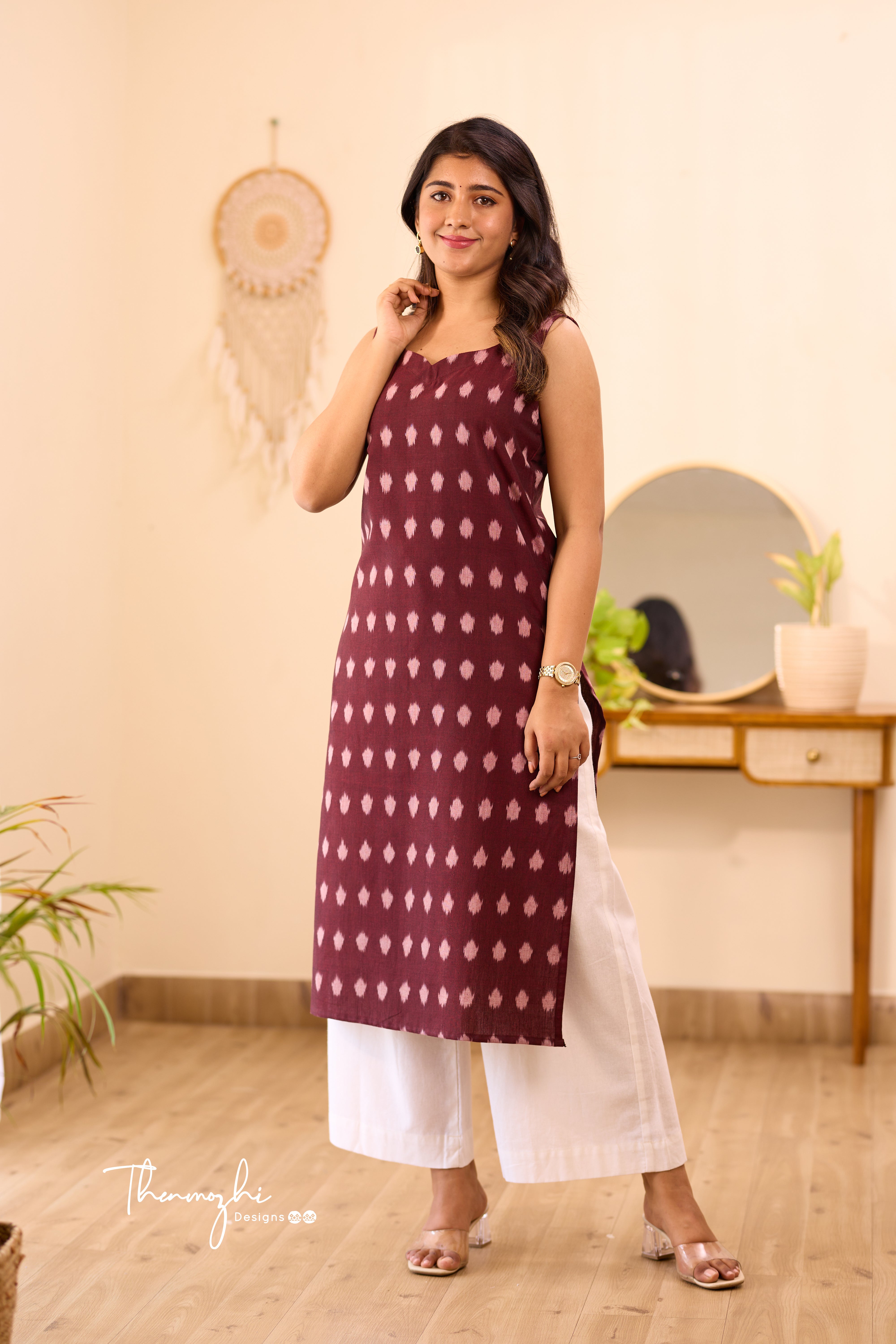 Brown Ikkat Cotton Kurta (Sleeveless)