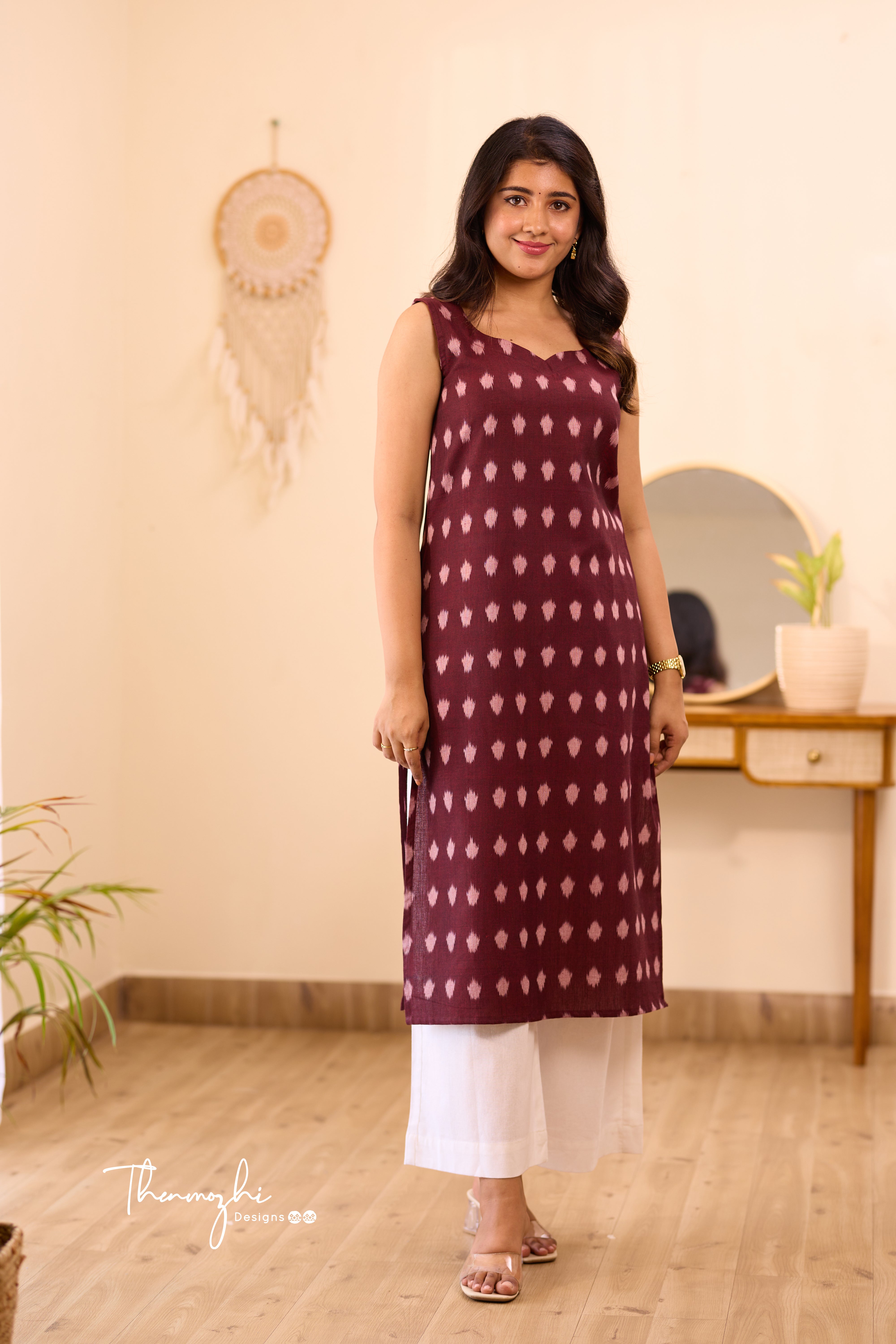 Brown Ikkat Cotton Kurta (Sleeveless)