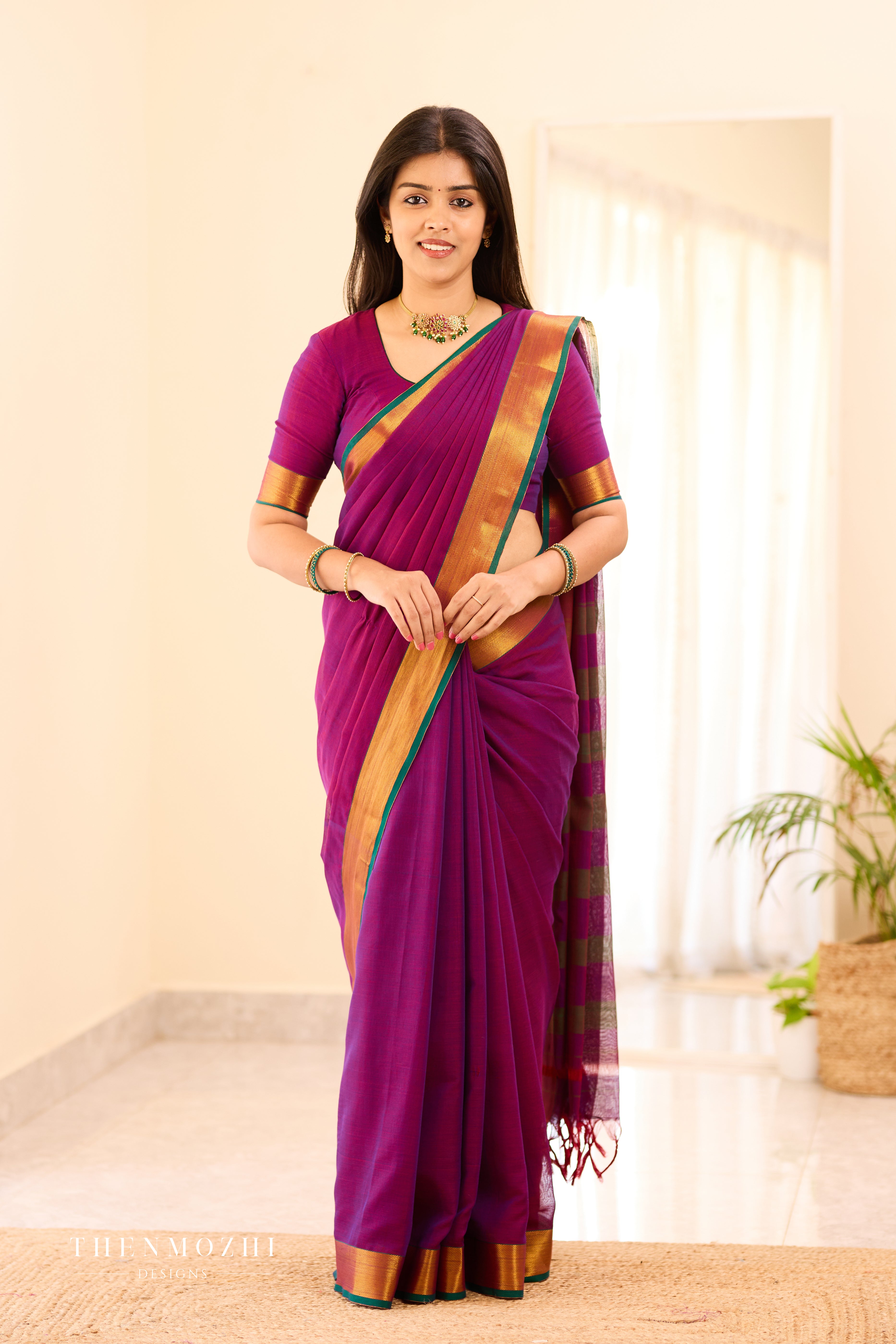 Purple Narayanpet Zari Border Saree