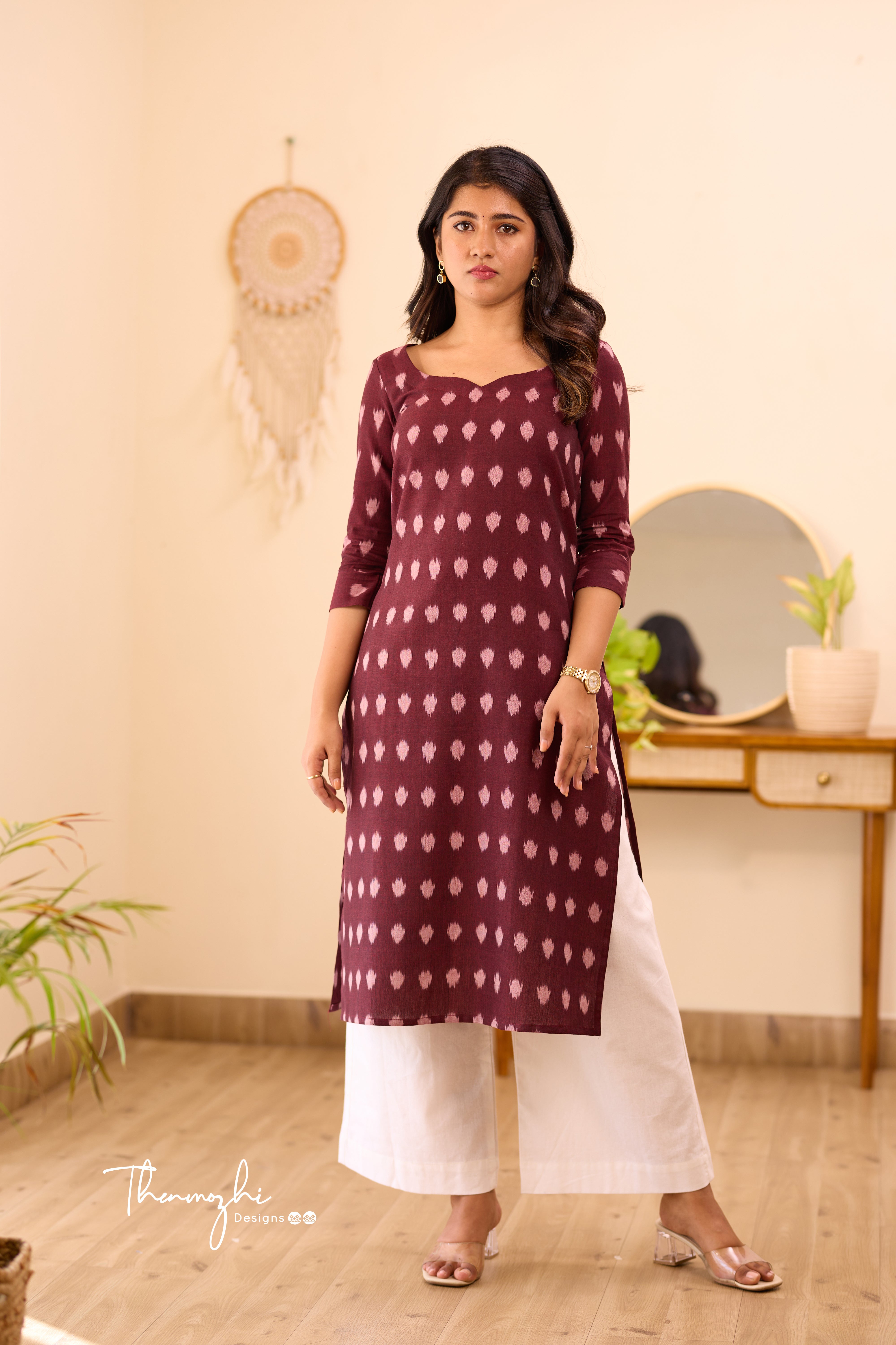 Brown Ikkat Cotton Kurta with Sleeve