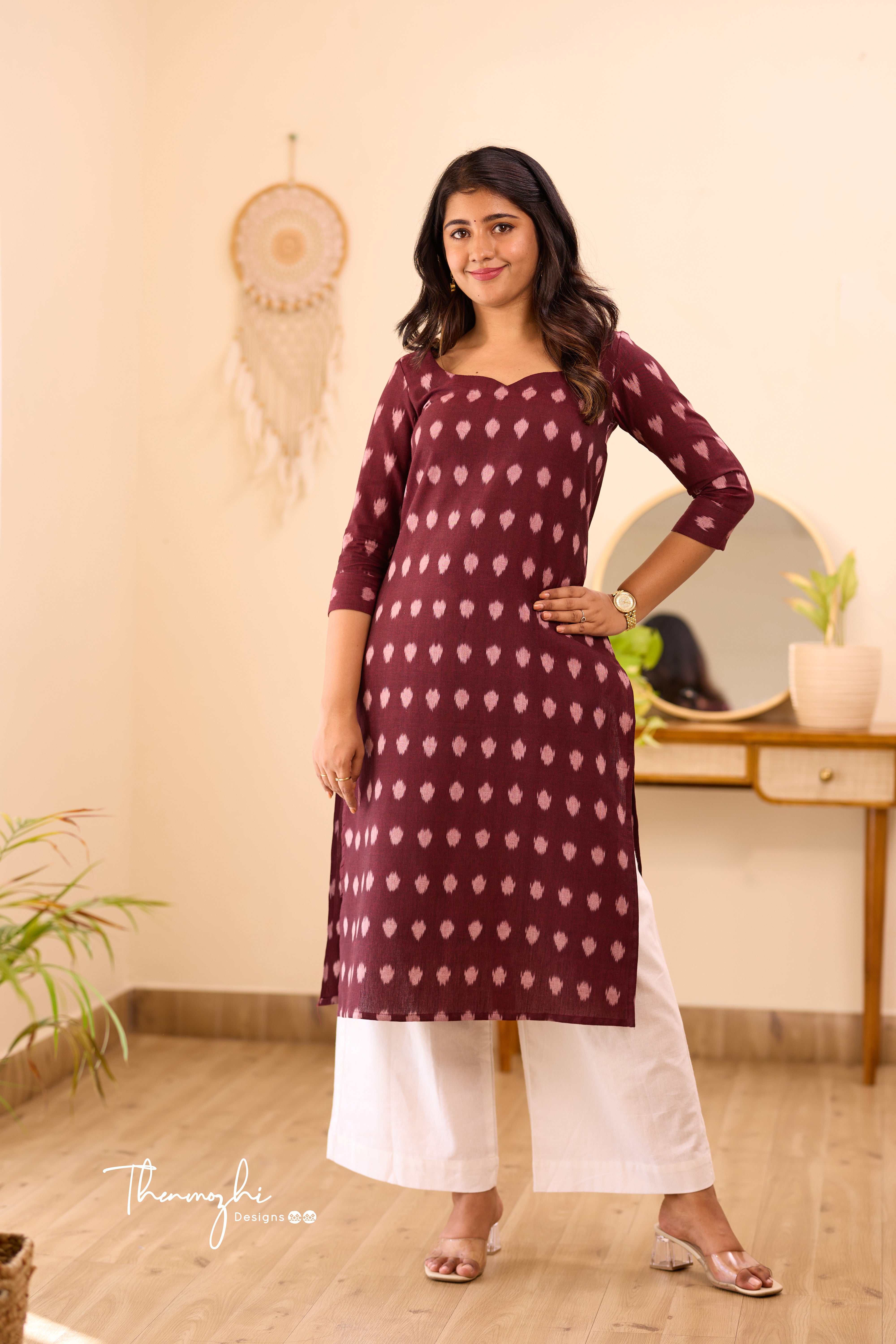 Brown Ikkat Cotton Kurta with Sleeve