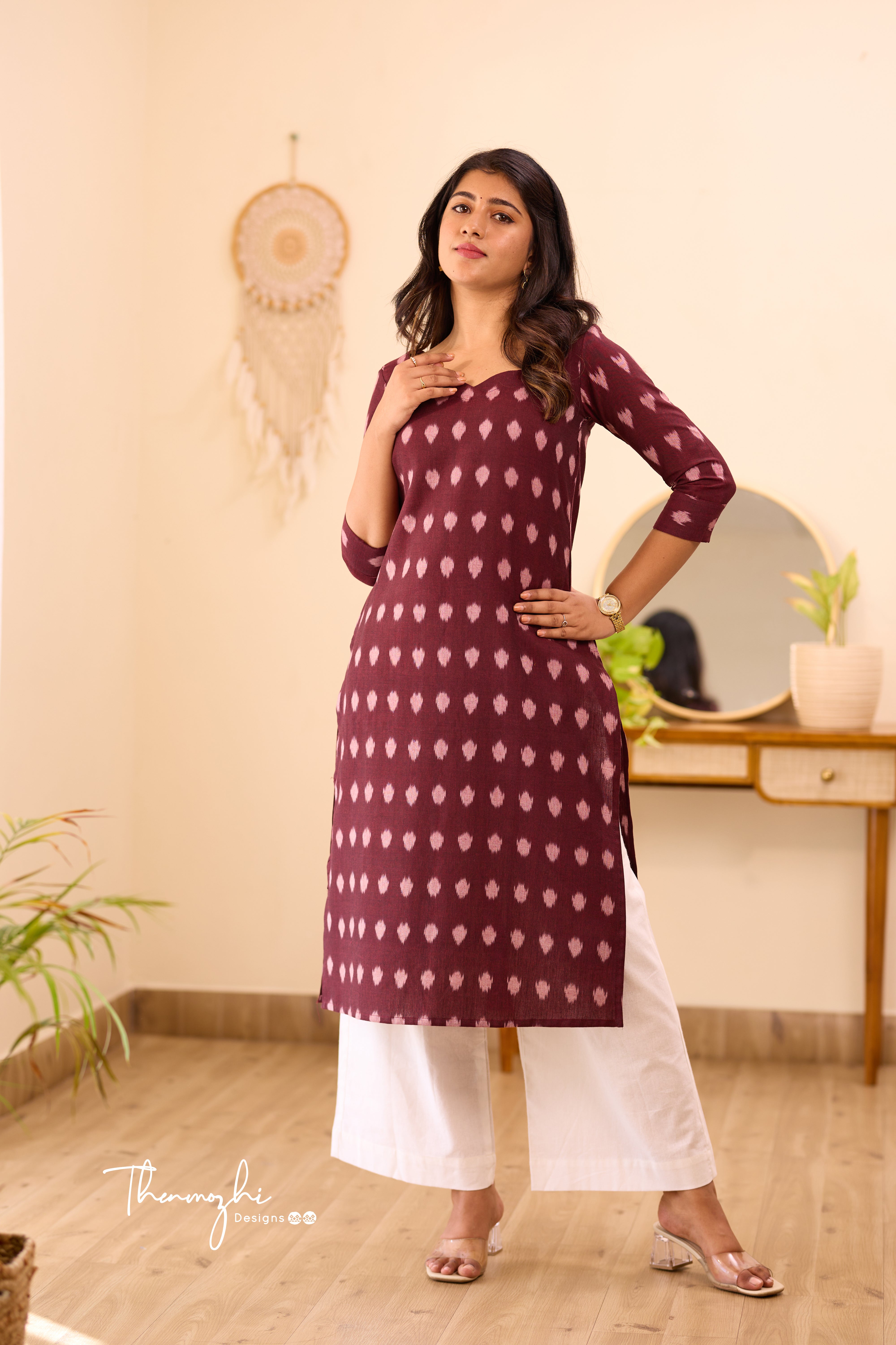 Brown Ikkat Cotton Kurta with Sleeve