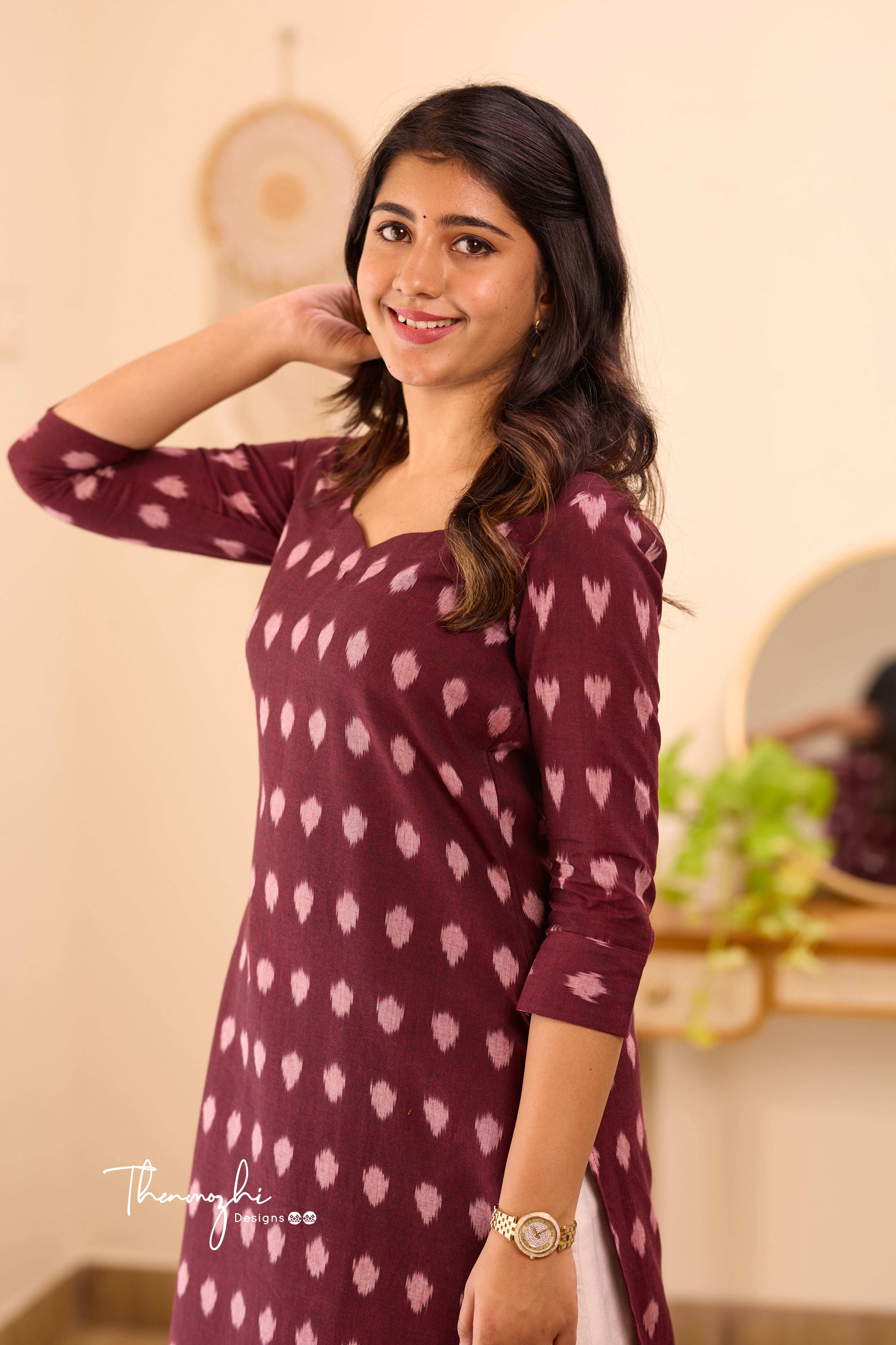 Brown Ikkat Cotton Kurta with Sleeve