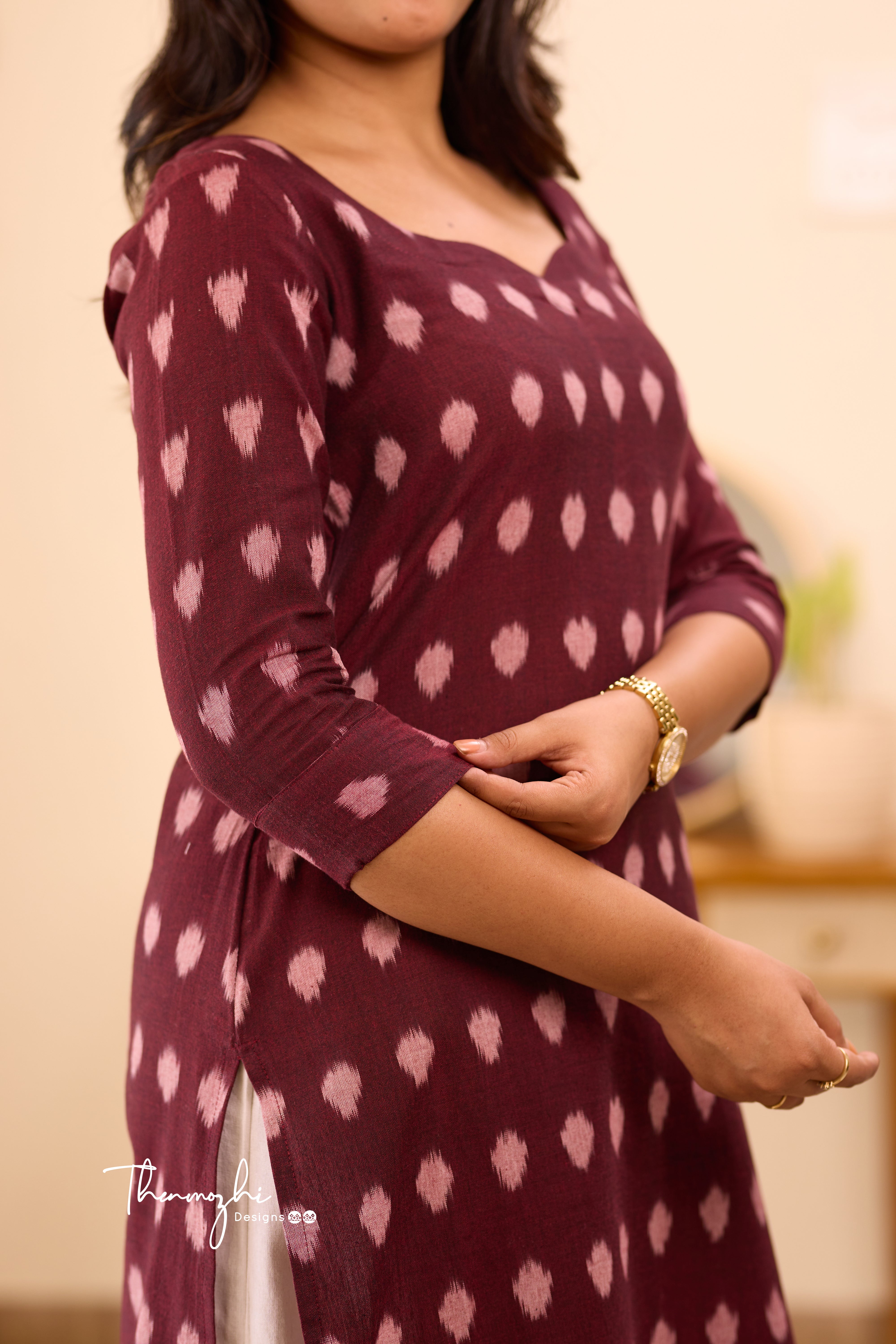 Brown Ikkat Cotton Kurta with Sleeve