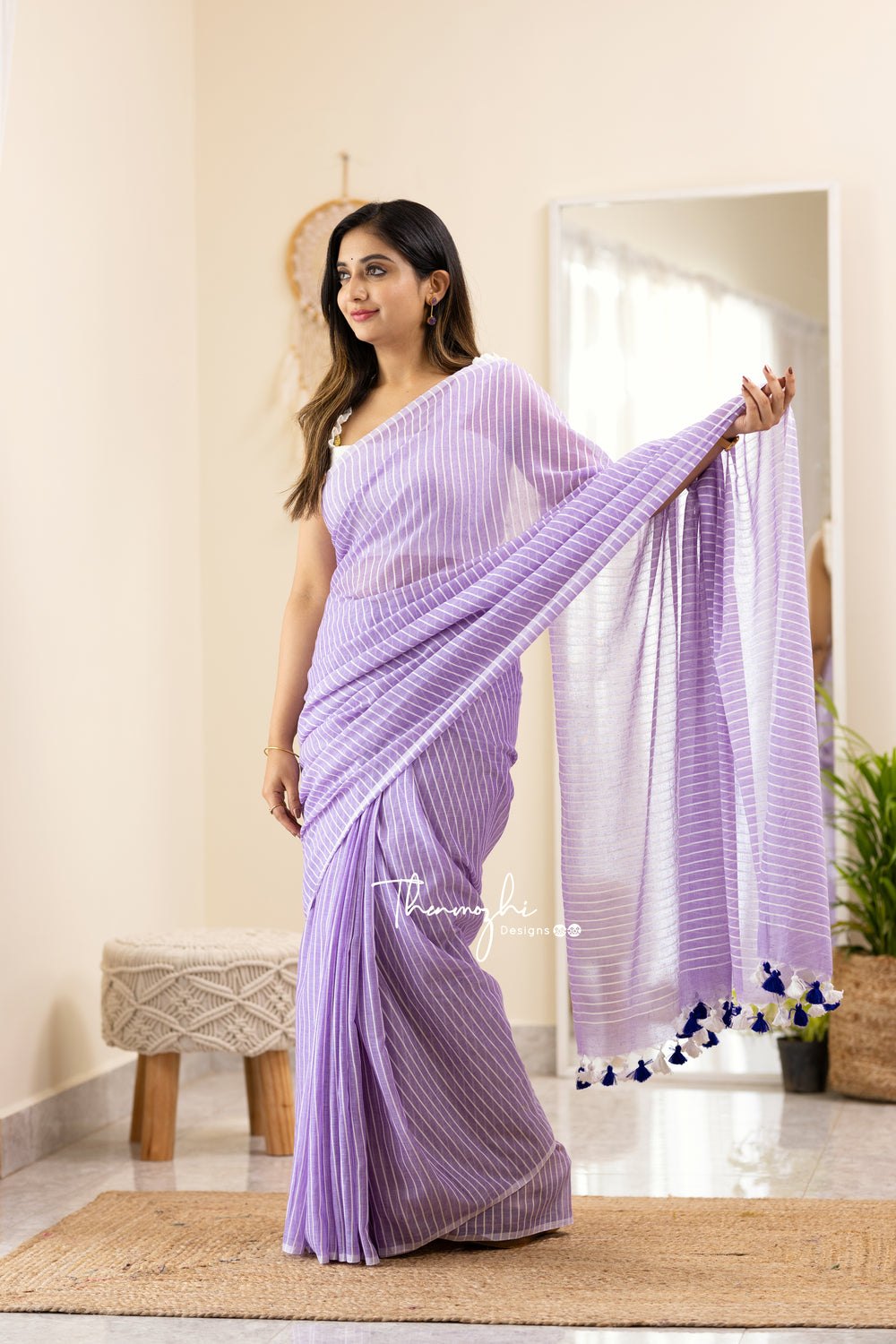 Lilac Light Purple Handloom Mul Cotton Saree