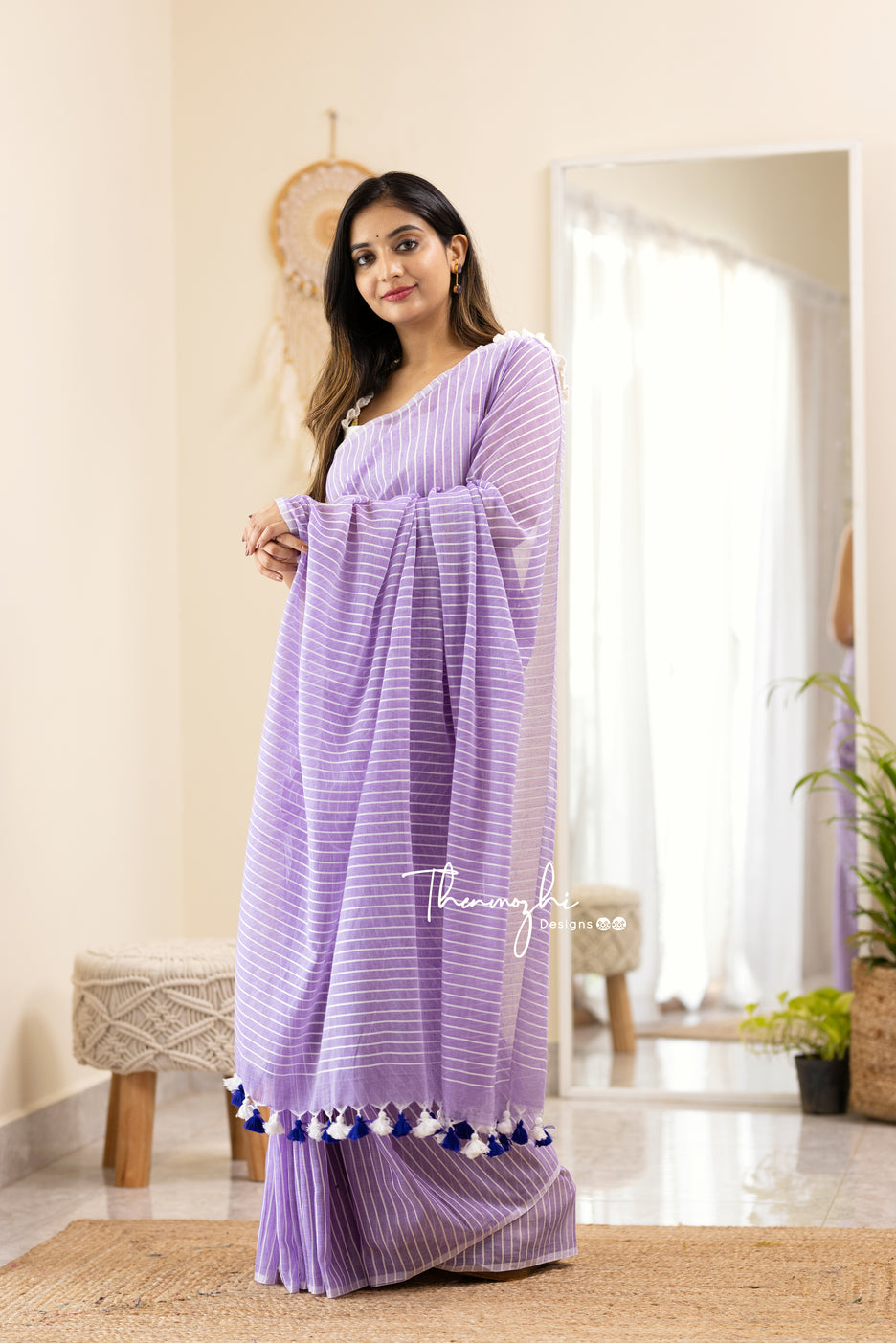 Lilac Light Purple Handloom Mul Cotton Saree