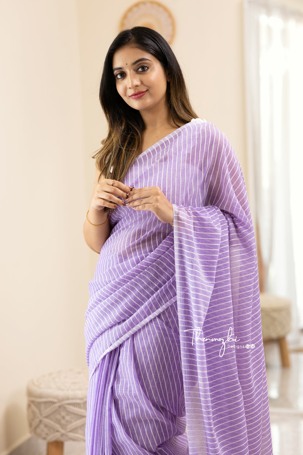 Lilac Light Purple Handloom Mul Cotton Saree