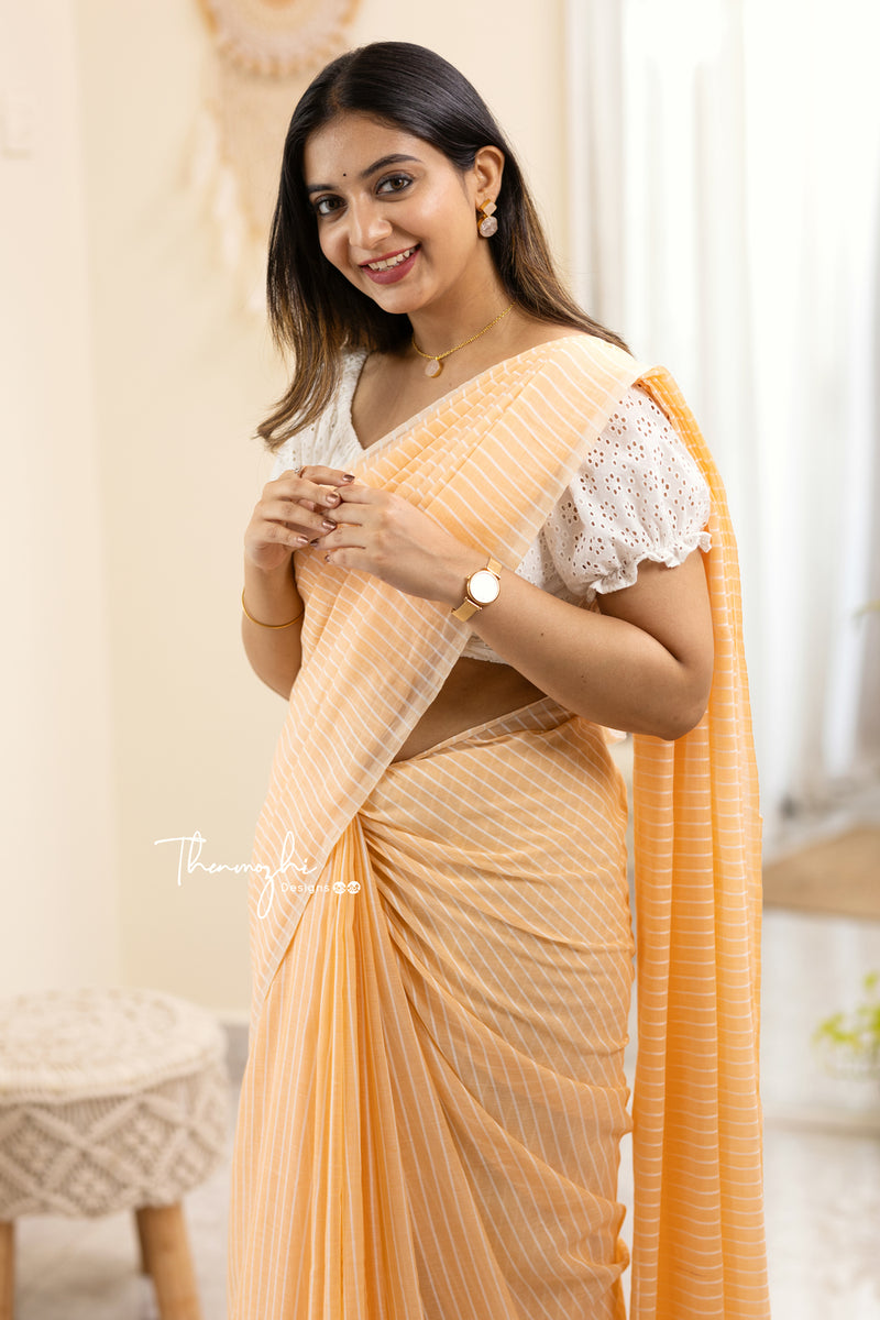 Peach Pure Mul Cotton Saree main image 0