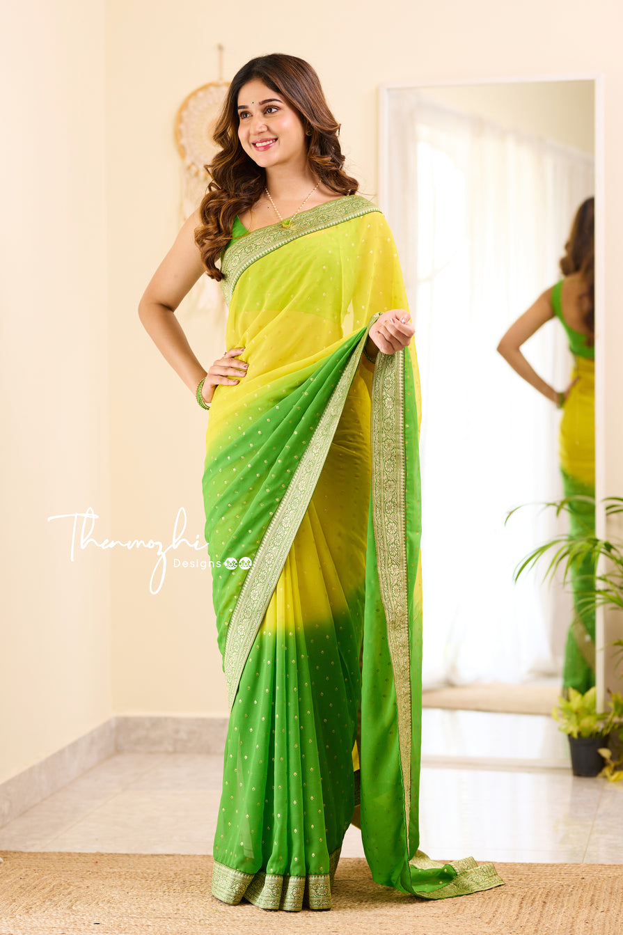 Ombre Yellow and Green Georgette Saree