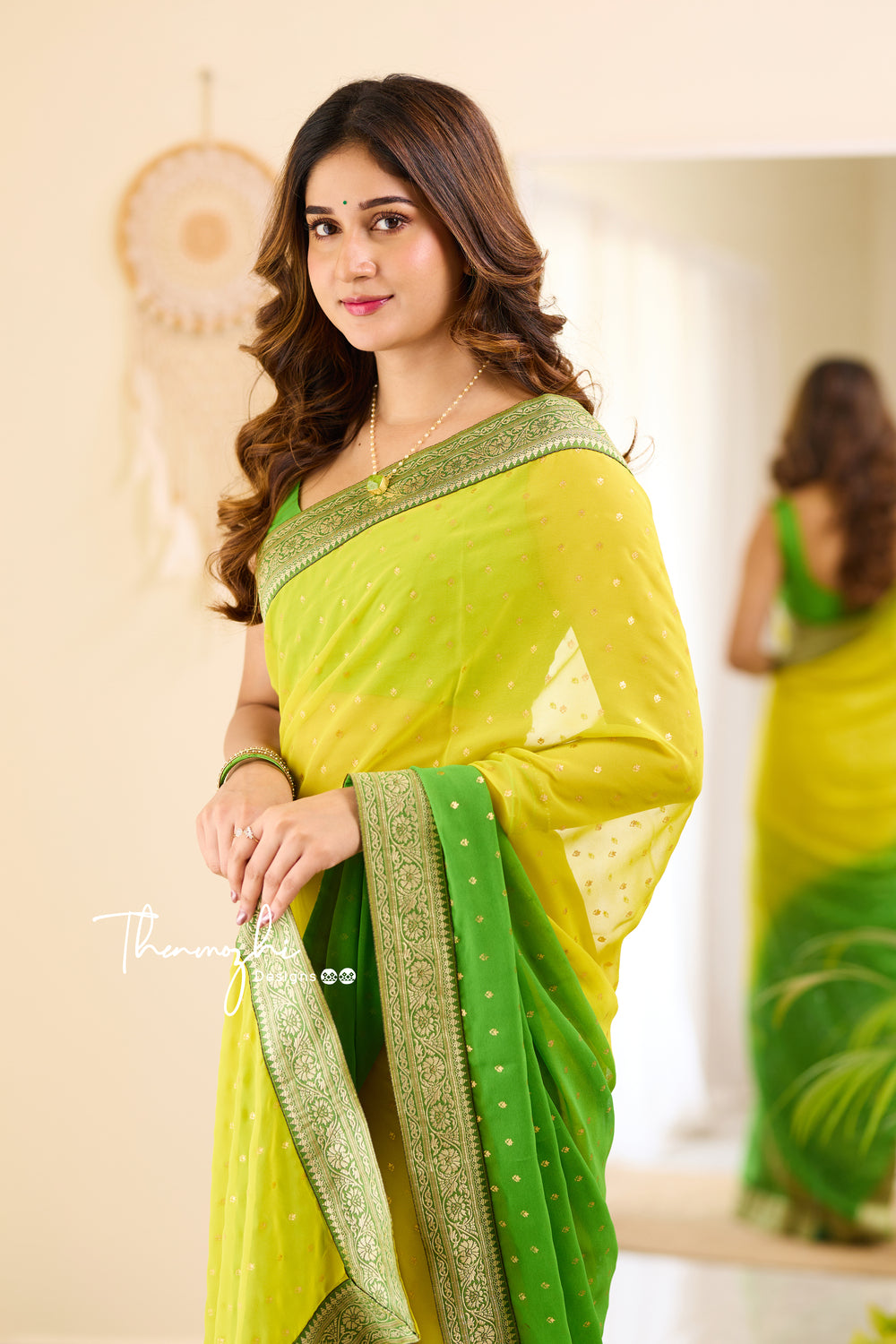 Ombre Yellow and Green Georgette Saree