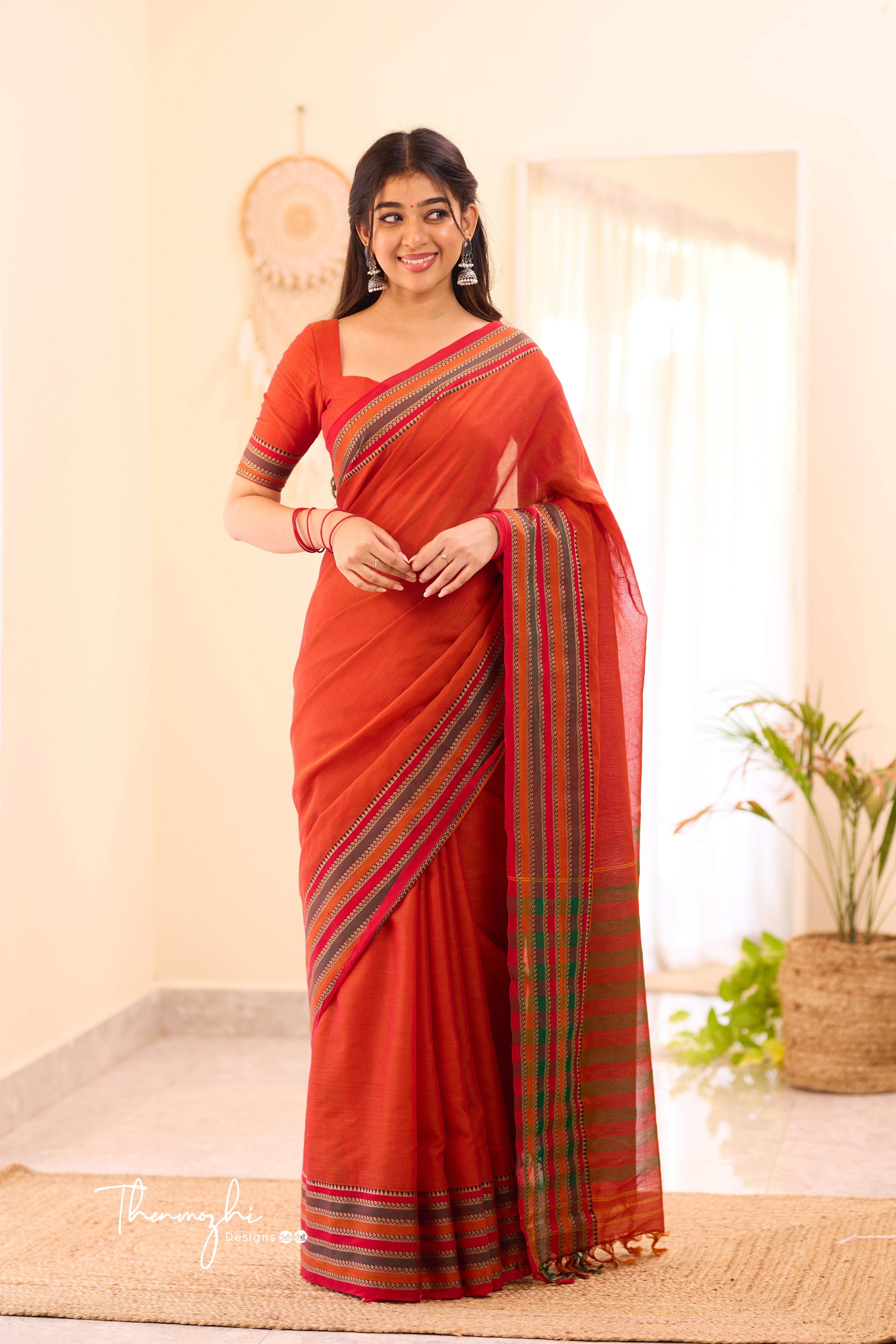 Orange Narayanpet Big Border Saree