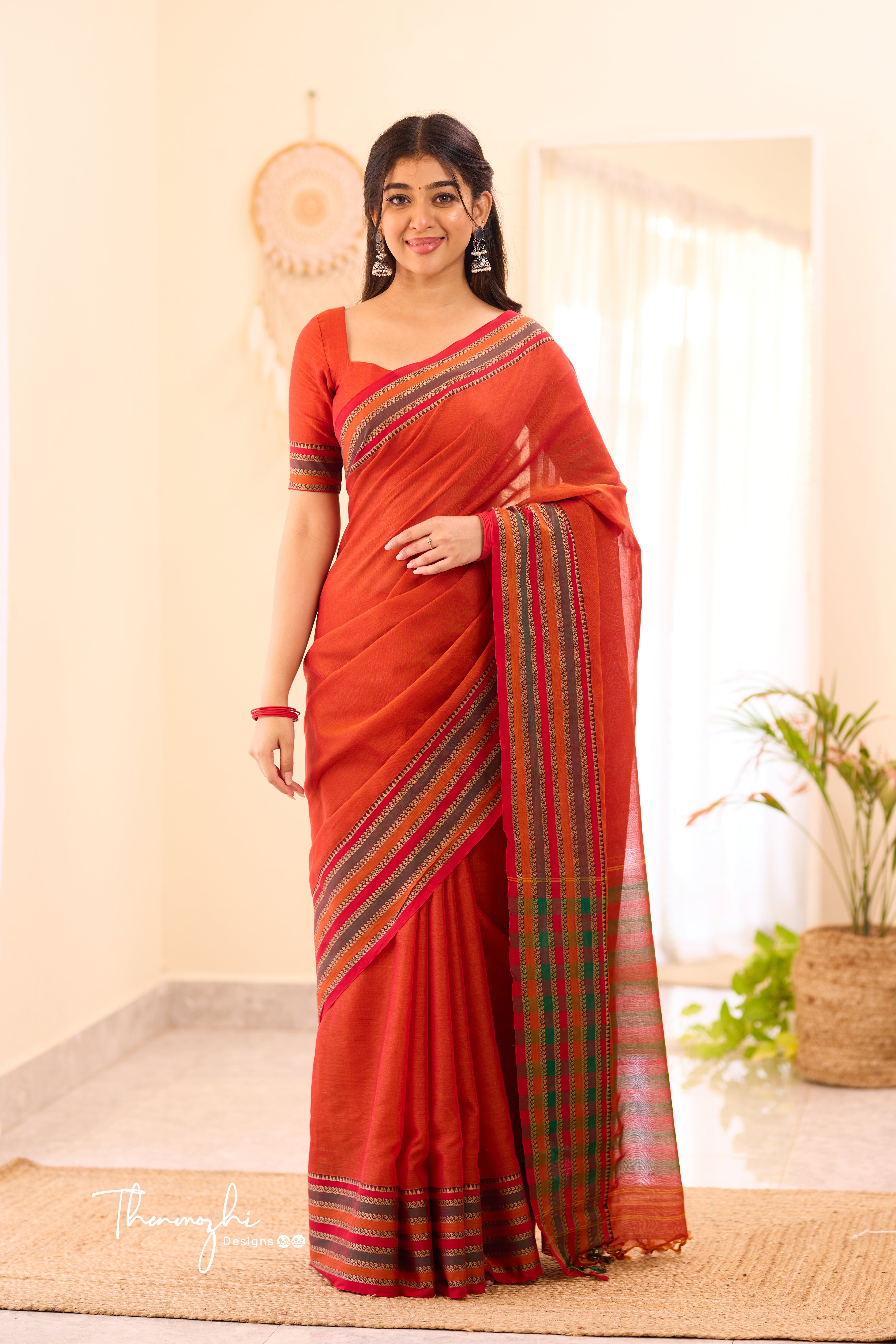 Orange Narayanpet Big Border Saree