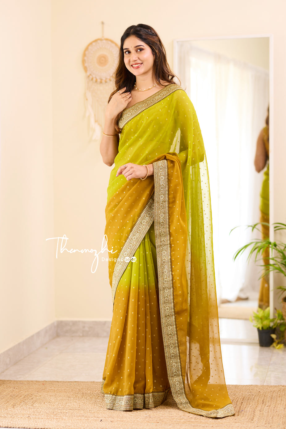 Ombre Olive Green & Ochre Georgette Saree