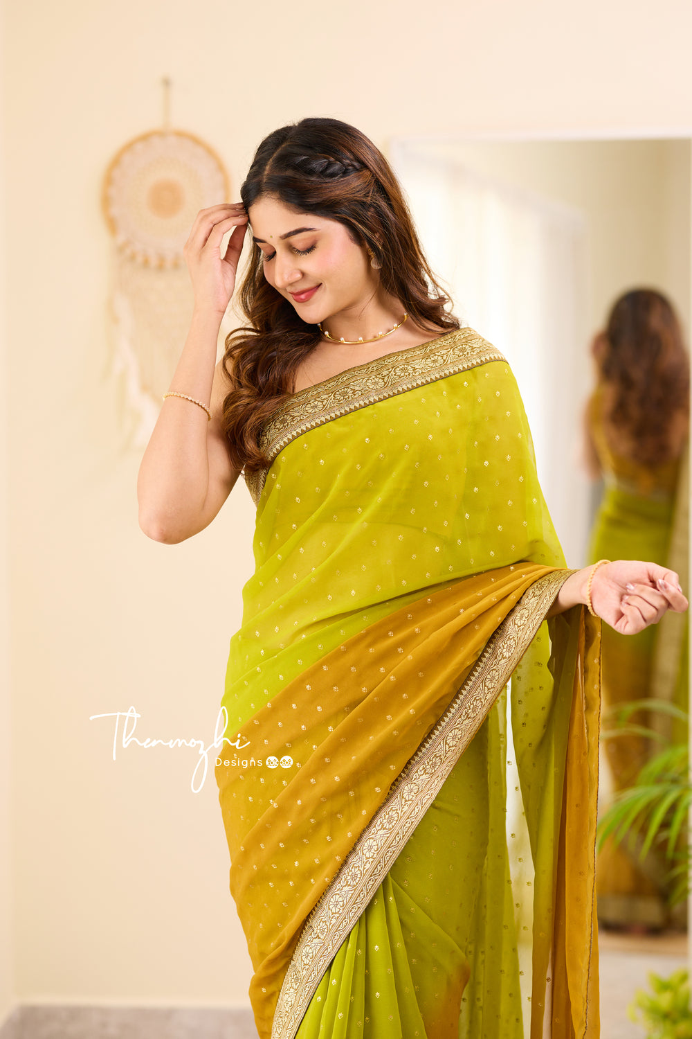 Ombre Olive Green & Ochre Georgette Saree