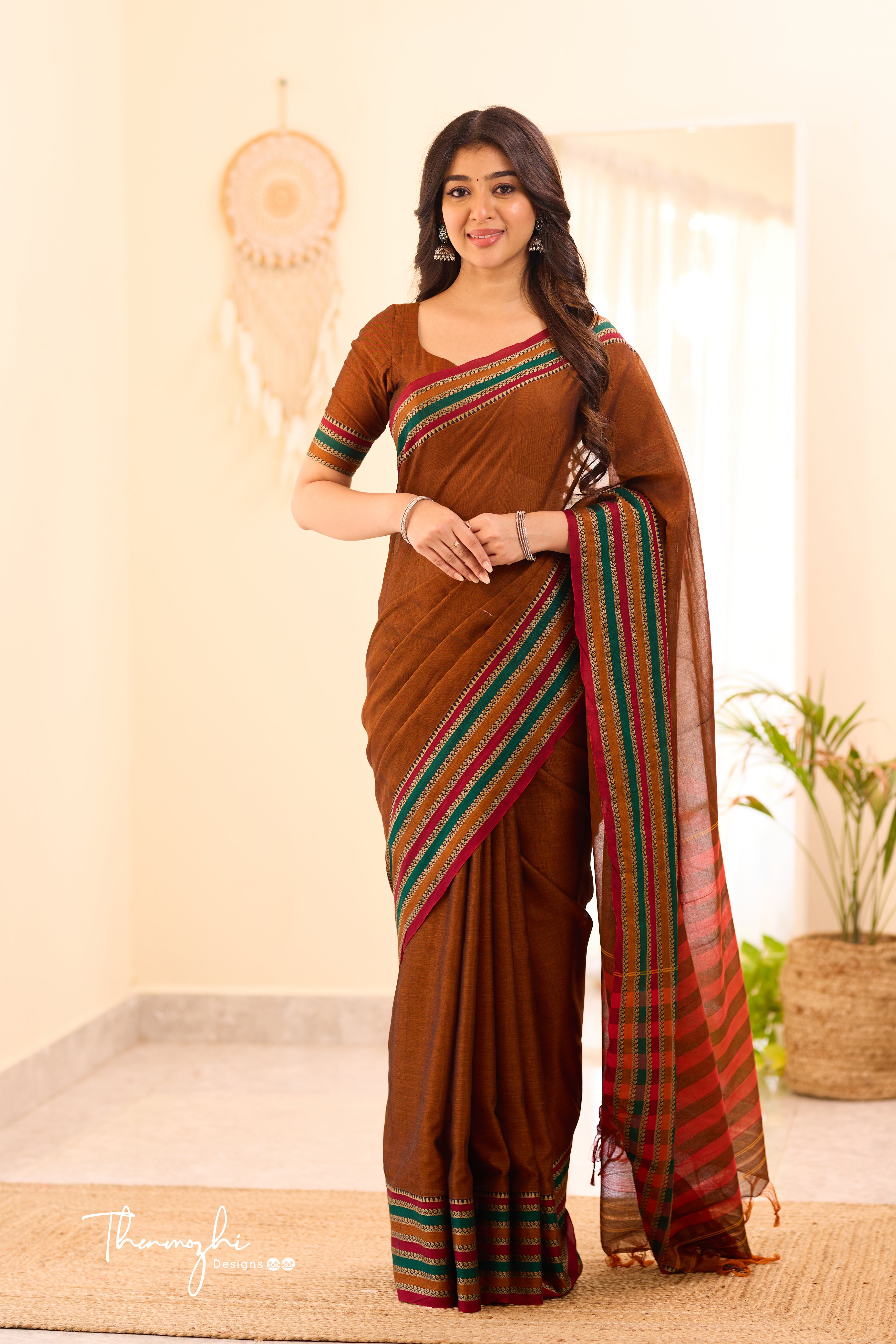 Rust Brown Narayanpet Big Border Saree