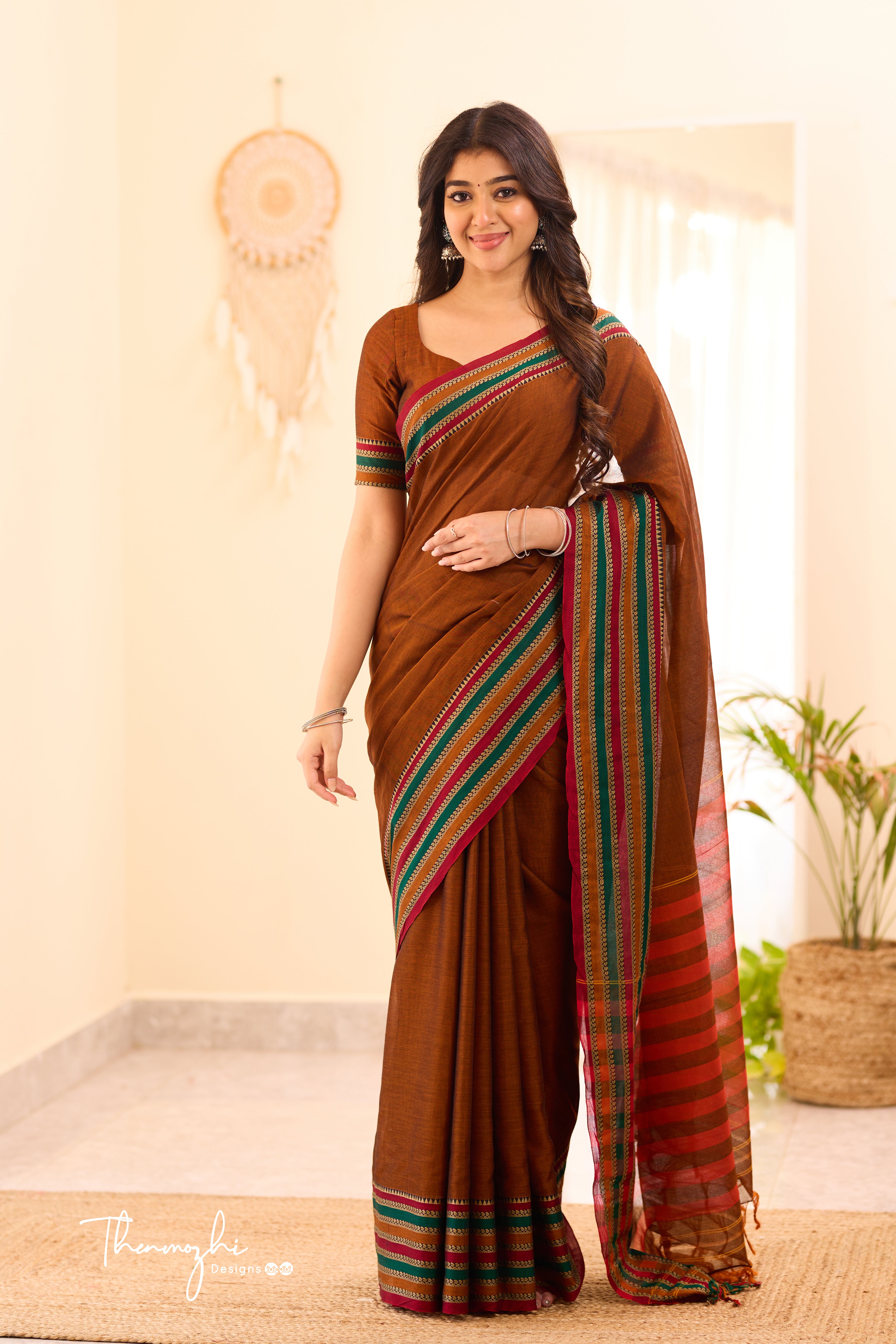 Rust Brown Narayanpet Big Border Saree